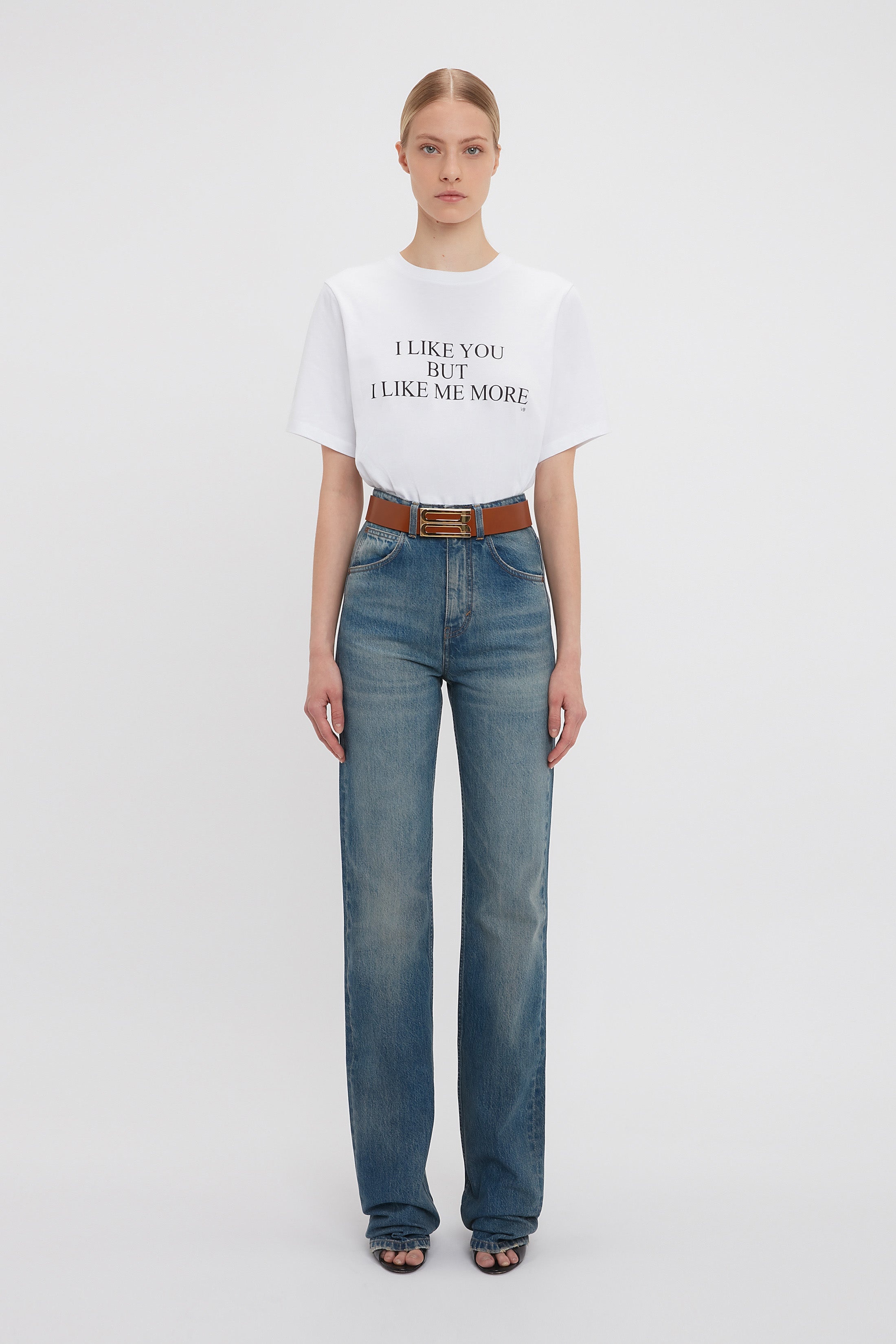'I Like You But I Like Me More' Slogan T-Shirt In White - 2
