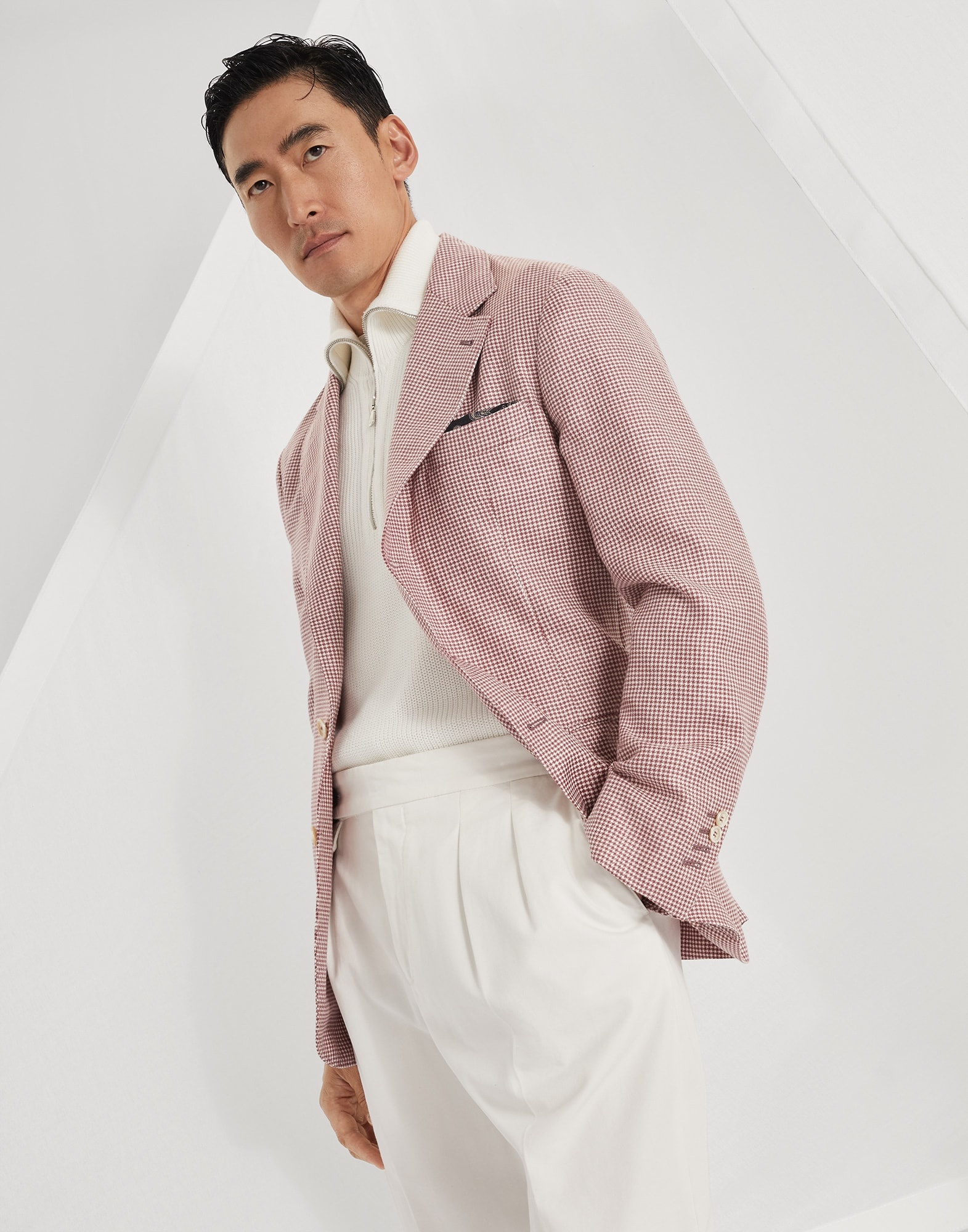 Wool, linen and silk houndstooth deconstructed blazer - 4