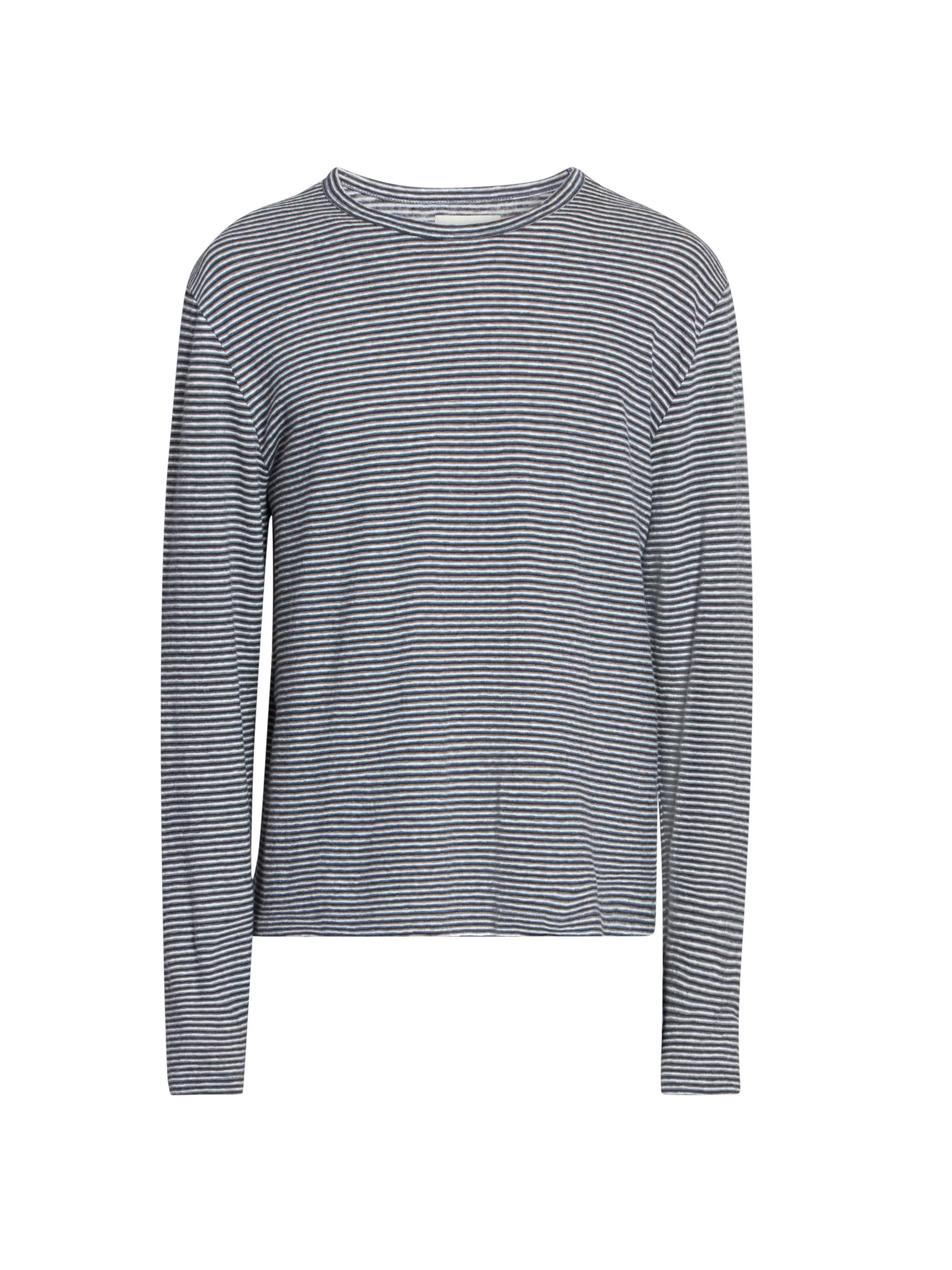 Men Striped Wool-Blend Long-Sleeve Shirt - Navy Grey White - 1