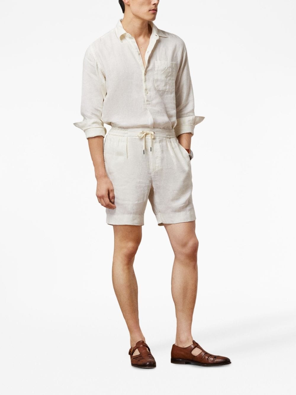 drawstring linen deck shorts - 2