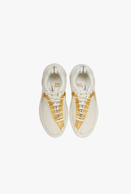 White and gold gummy leather and mesh B-Runner sneakers - 4