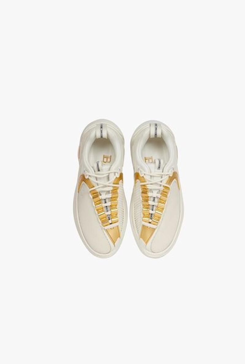 White and gold gummy leather and mesh B-Runner sneakers 4