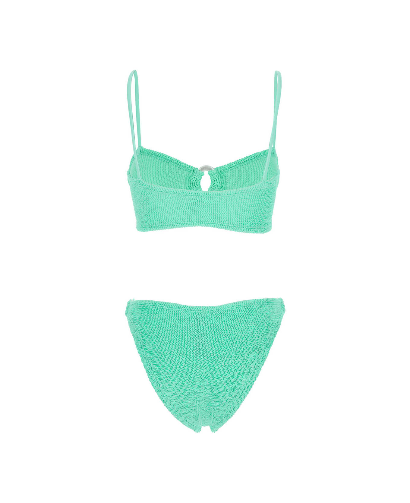 'misty' Green Bikini With Fixed Spaghetti Straps And Cut-out With Ring In Tech Fabric Stretch Woman - 2