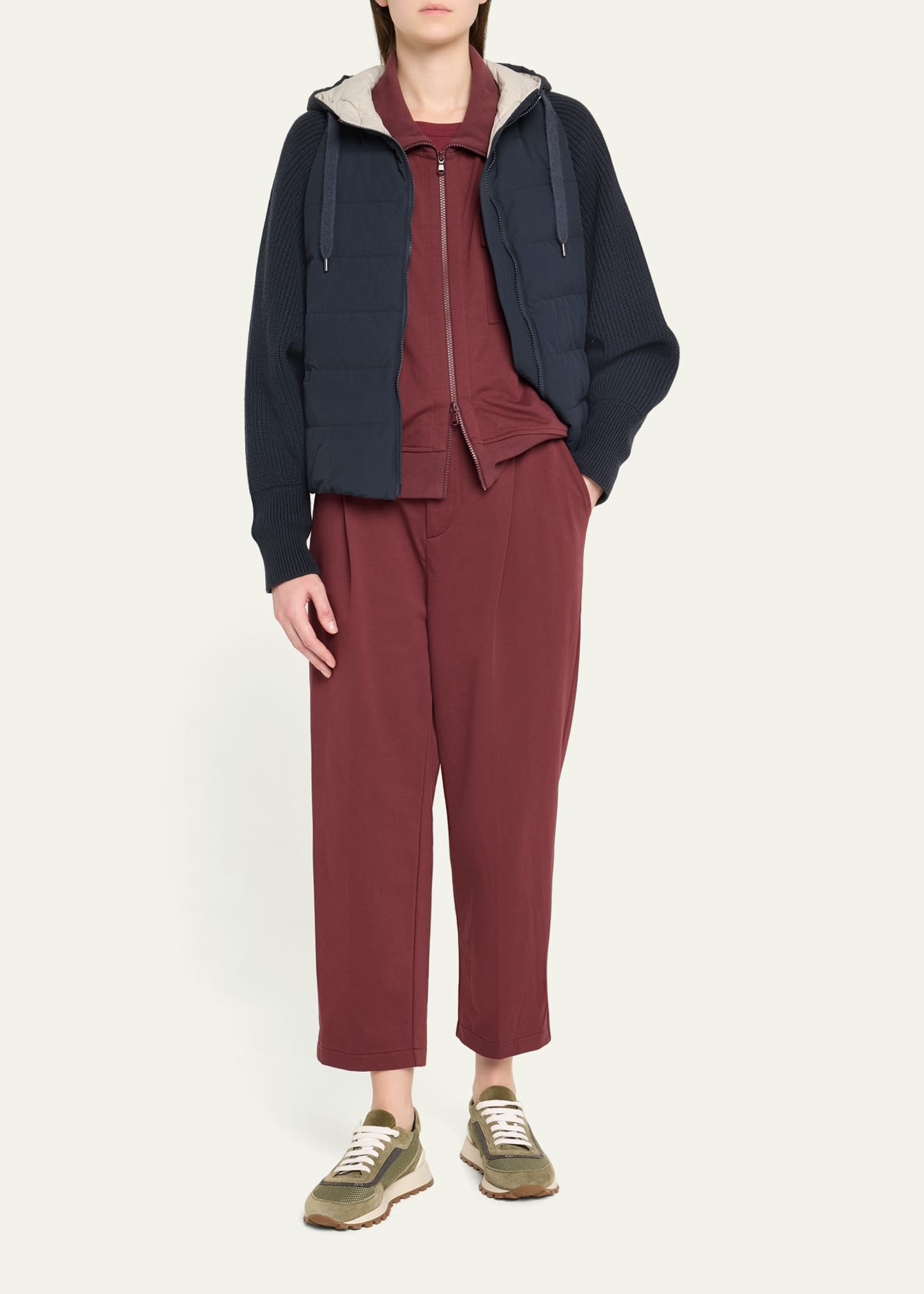 Techno Crinkled Cotton Down Jacket W Ribbed Sleeves - 2