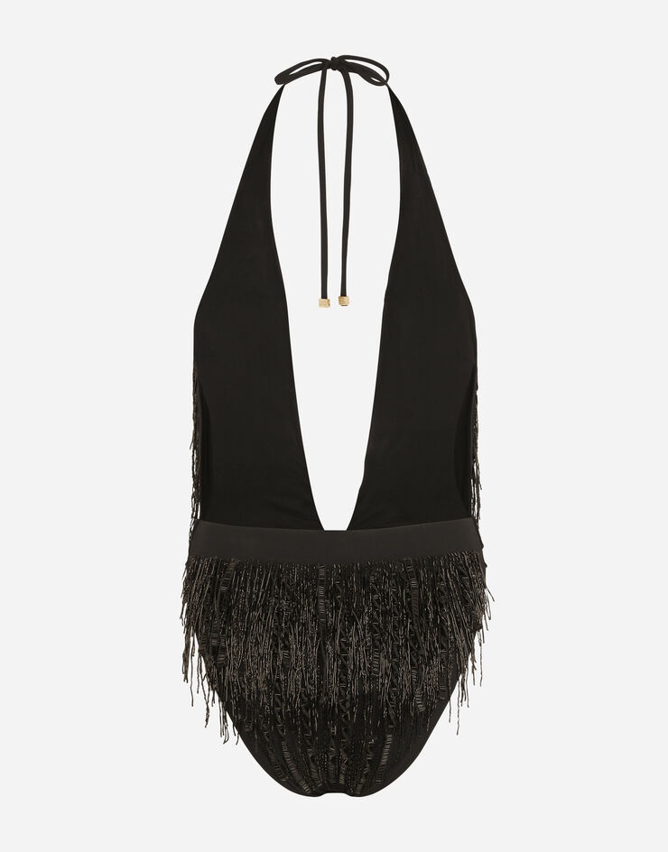 One-piece swimsuit with bead fringing - 2