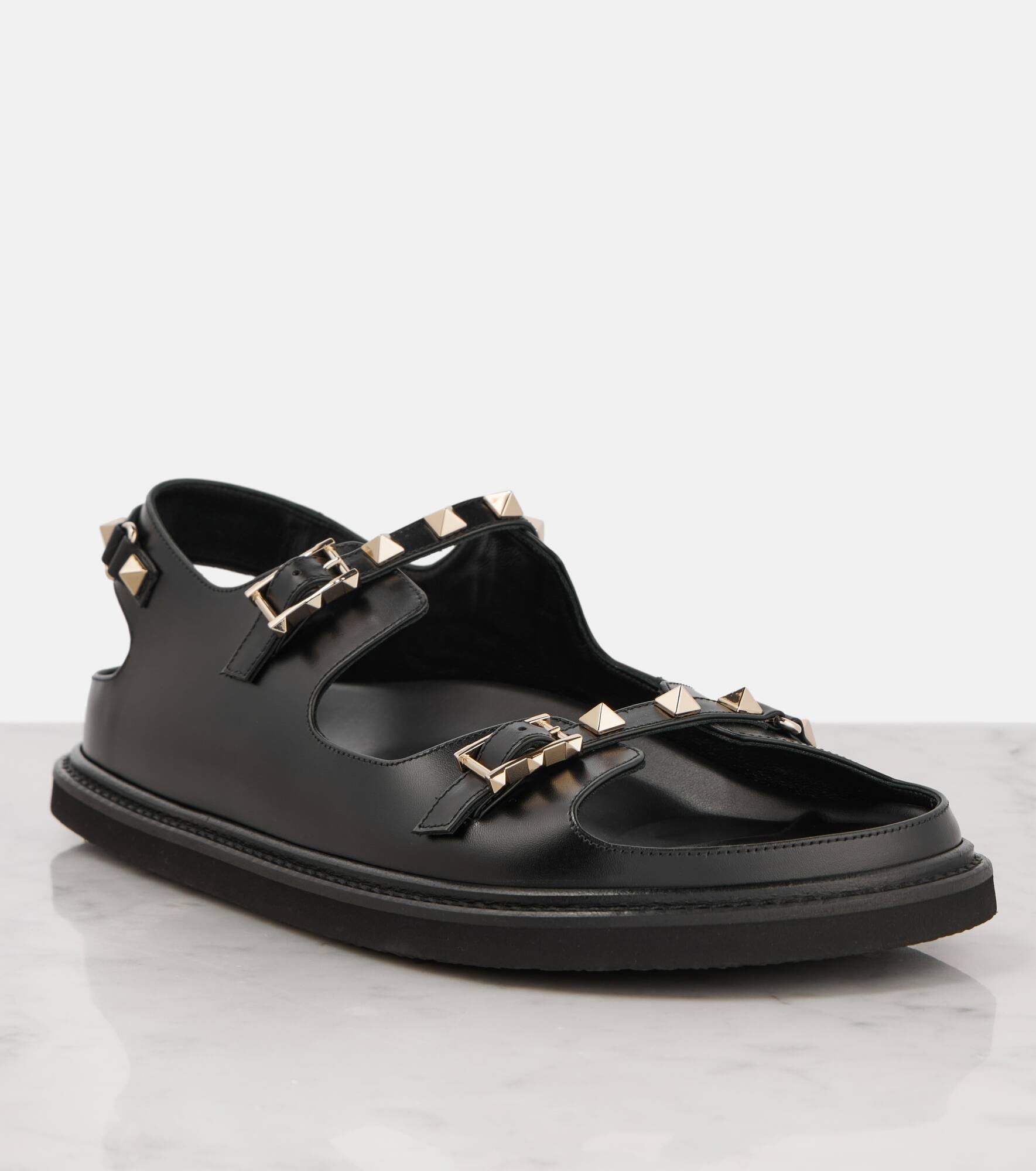 Rockstud leather flat sandals - 5