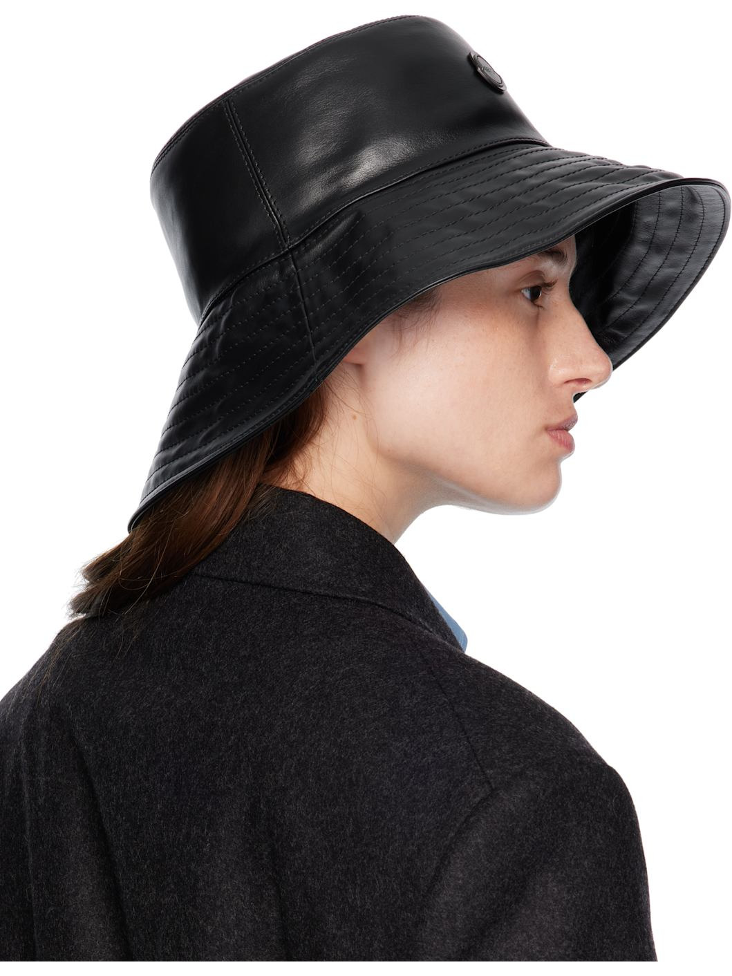 Moncler x EE72 Black Leather Bucket Hat - 3