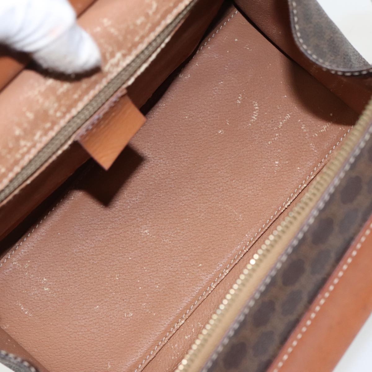 CELINE Macadam Canvas Hand Bag Pvc Leather Brown Gold - 16