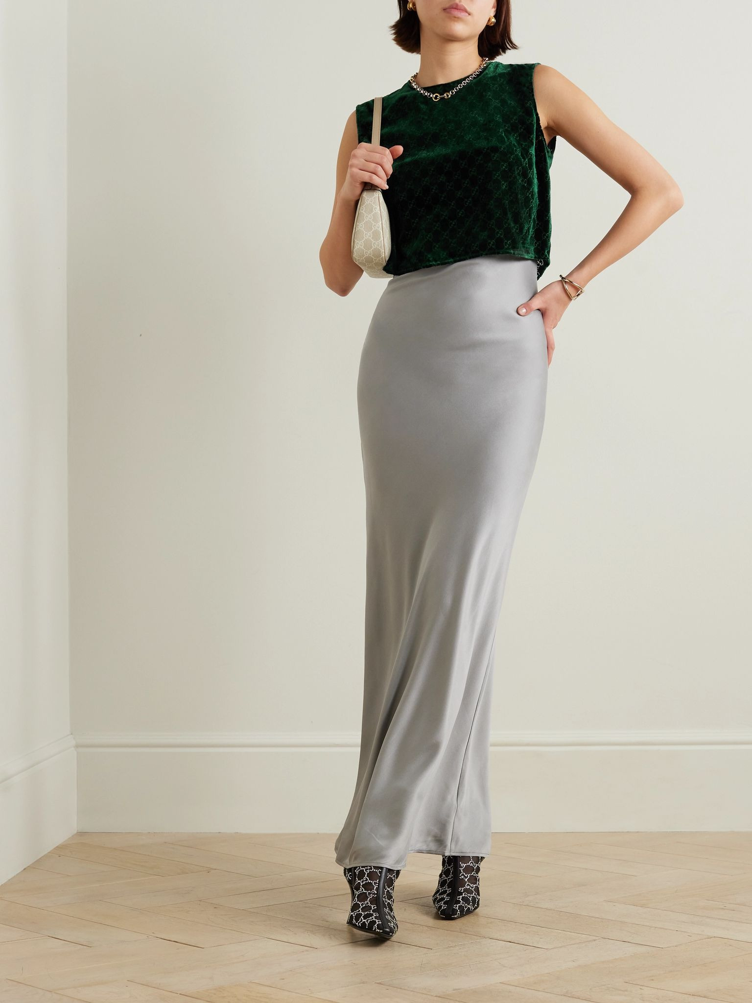 Cropped devoré-velvet top Dark green - 2