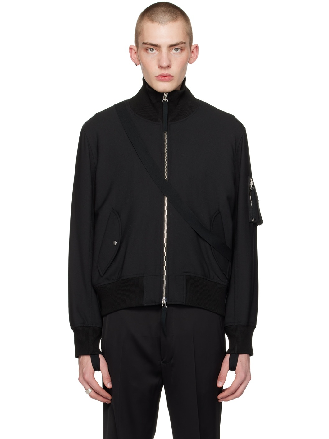 Black Seatbelt Bomber Jacket - 1