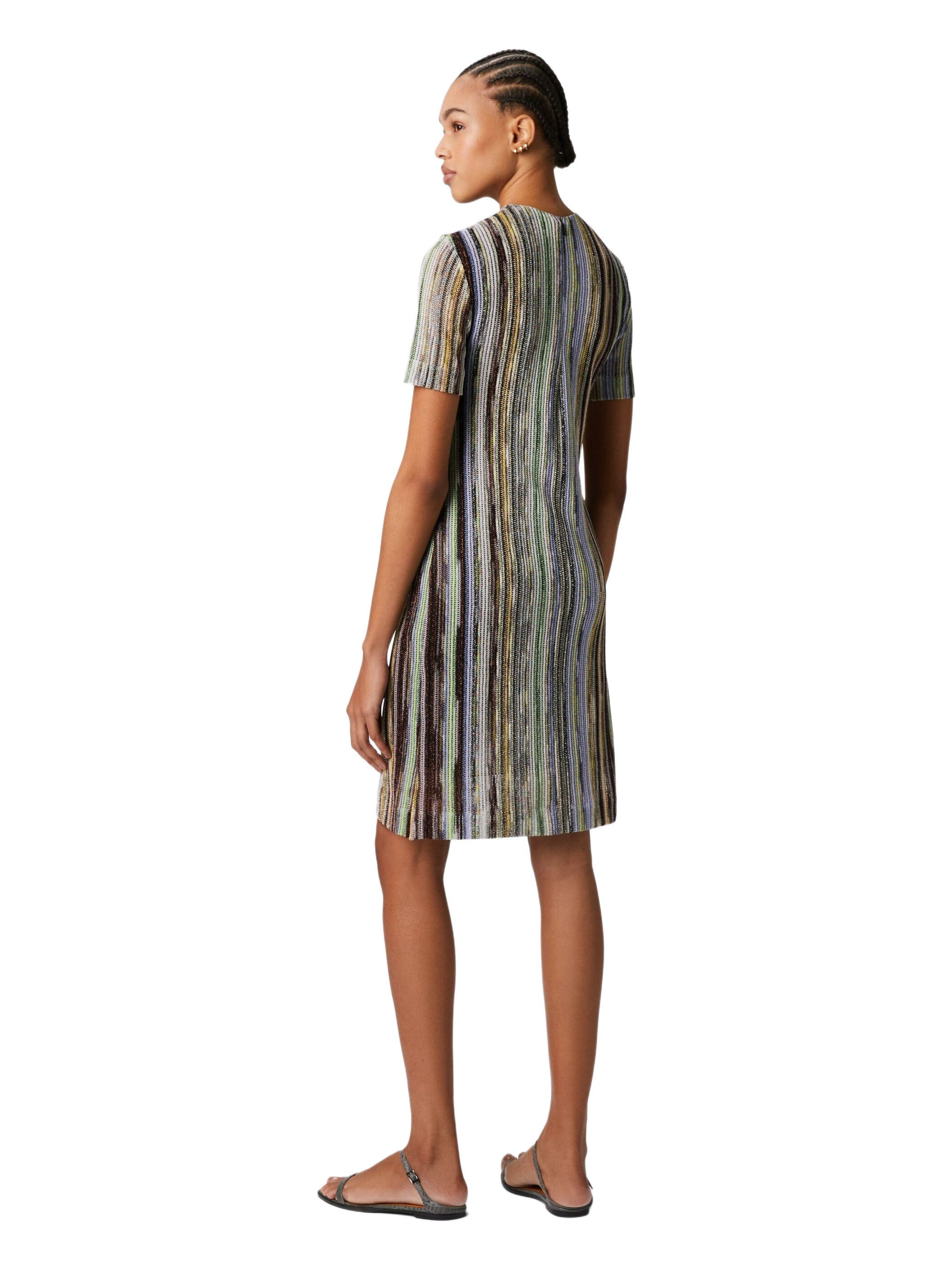 Missoni Short-sleeved Mini-dress In Striped Lamé Slub Viscose in Green Multi at Nordstrom - 3