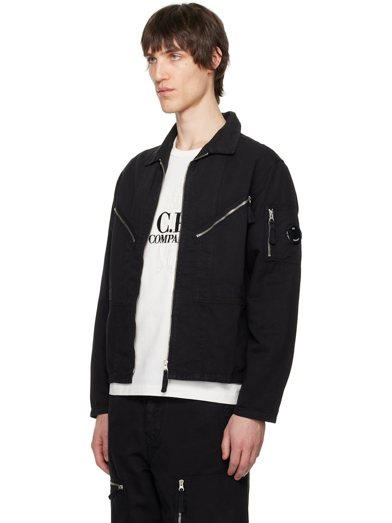 C.P. Company Black Cotton Linen Full Zip Overshirt outlook
