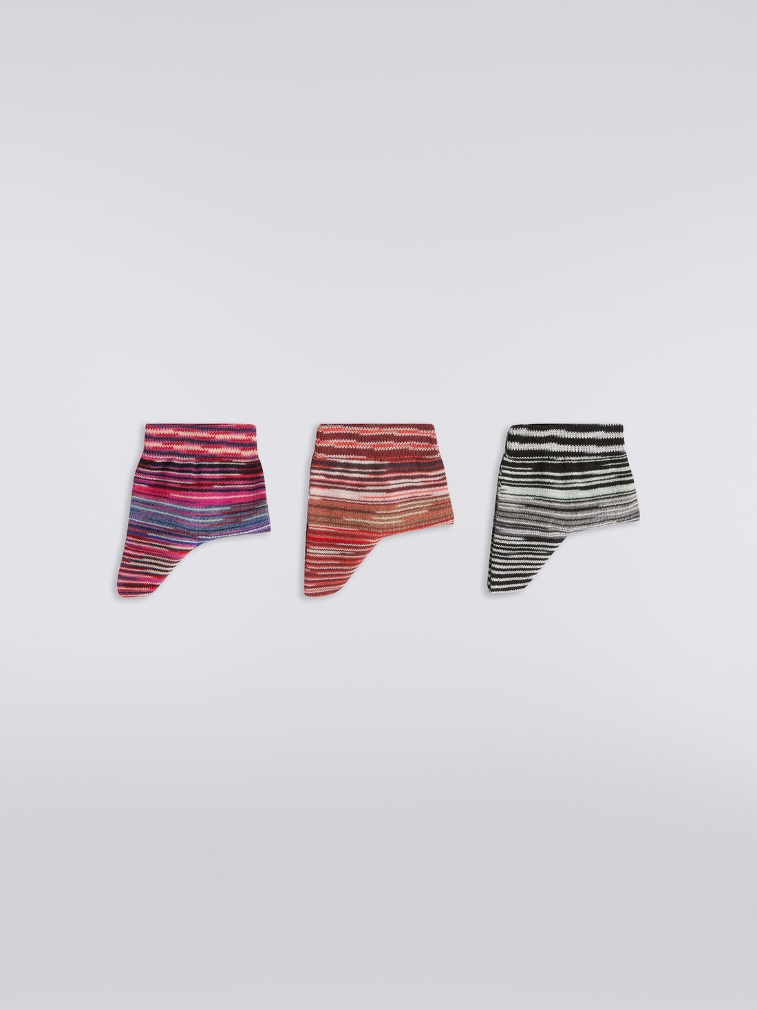 Three-piece set of short striped cotton blend socks - 1