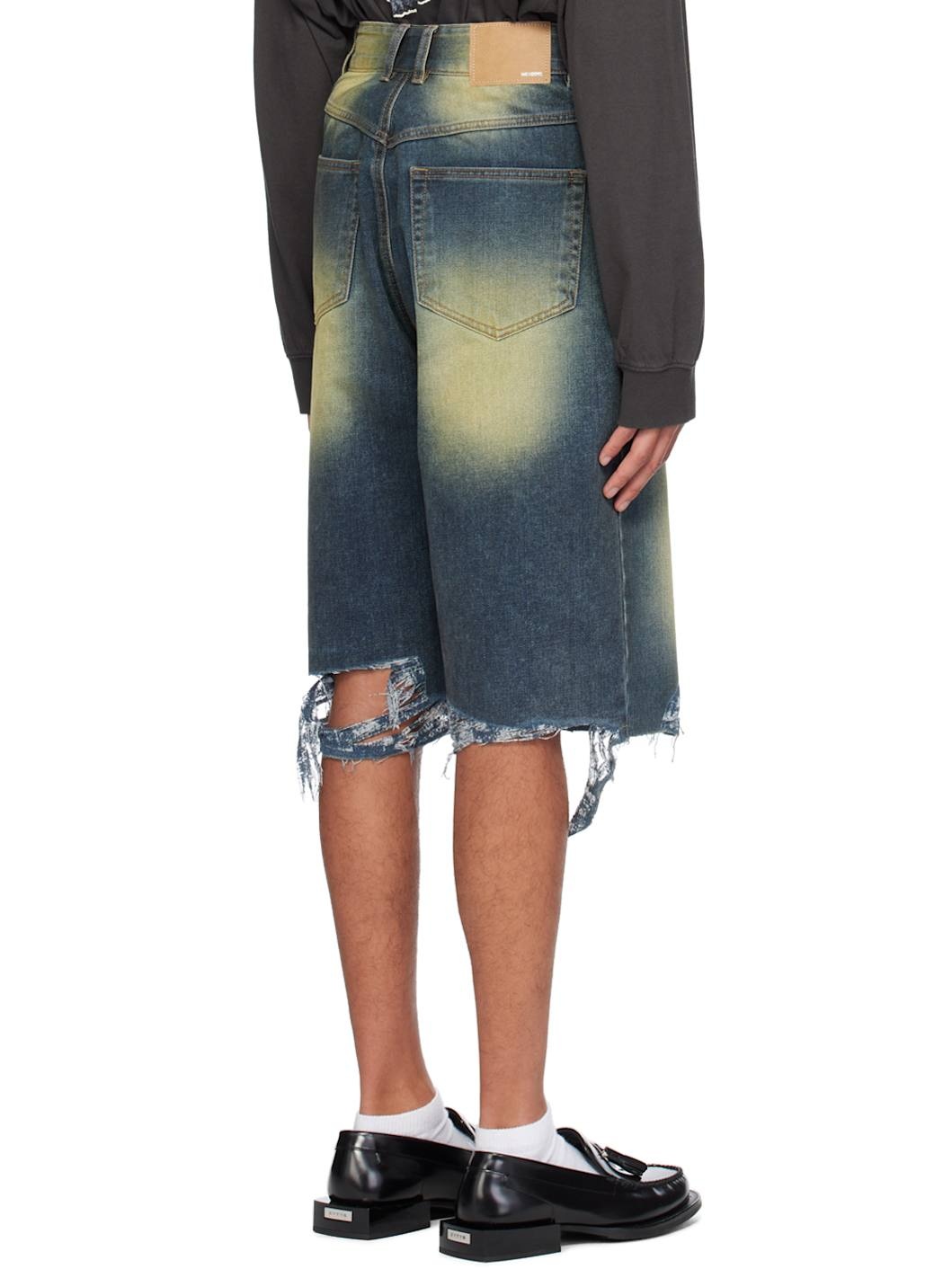Blue Washed Raw Edge Shorts - 3