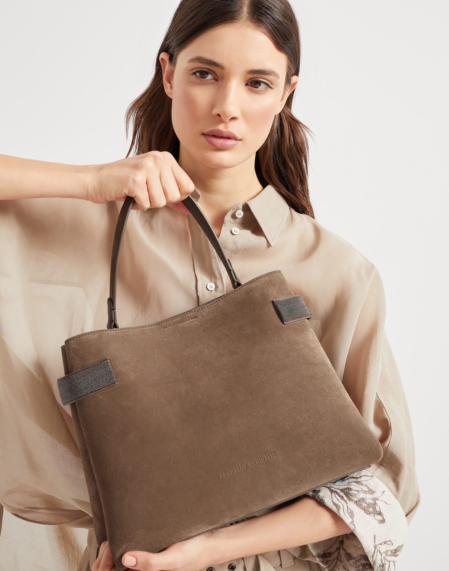Essence top-handle bag in suede with precious bands - 4