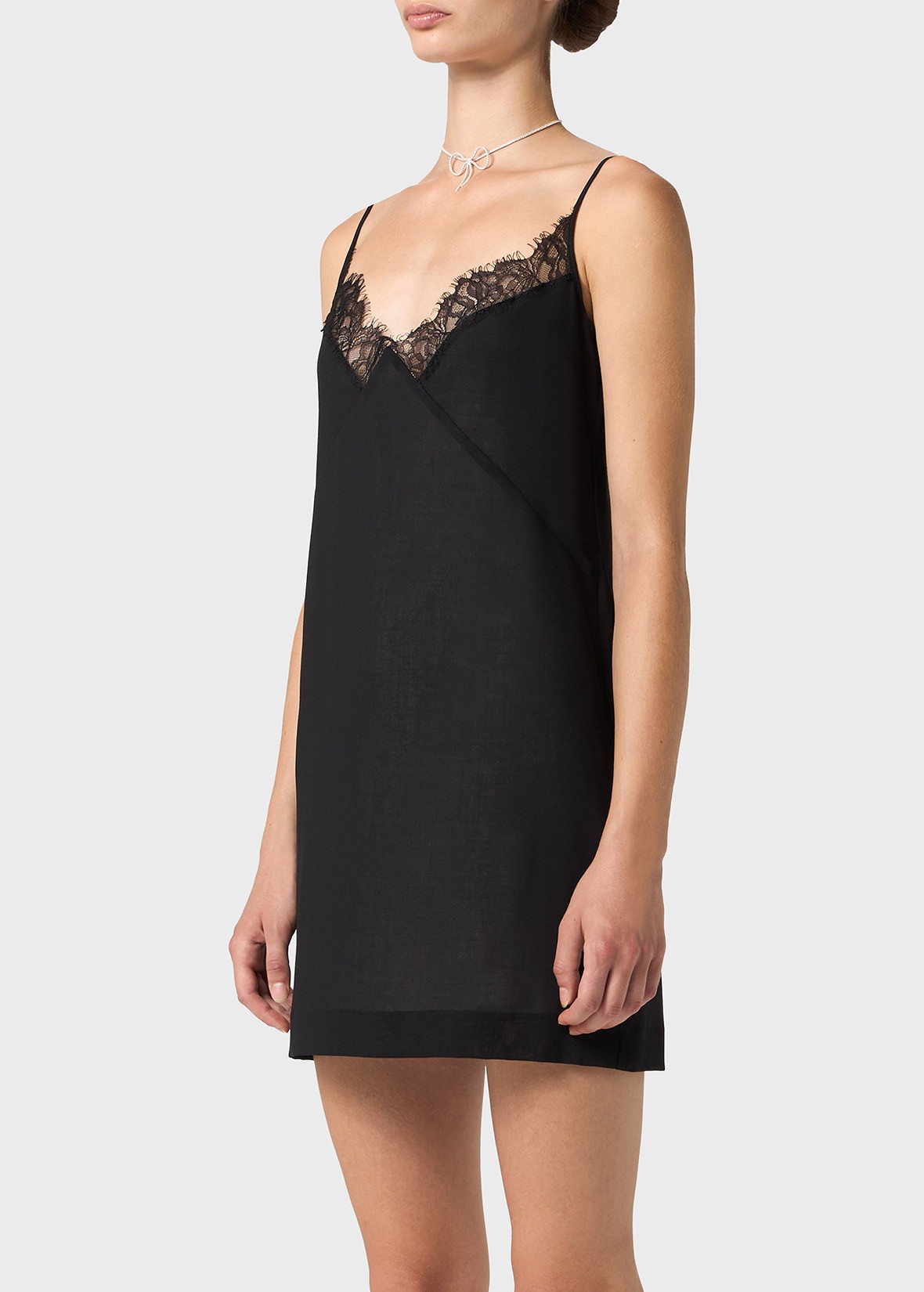 SLIP DRESS IN WOOL CANVAS AND LACE - 5