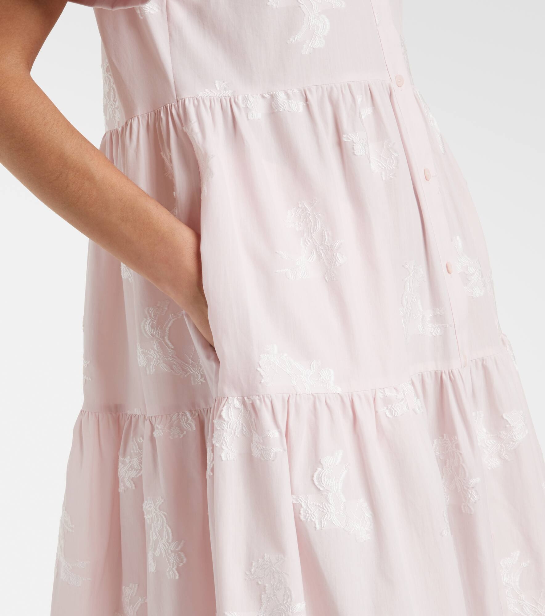 Embroidered tiered cotton shirt dress - 5
