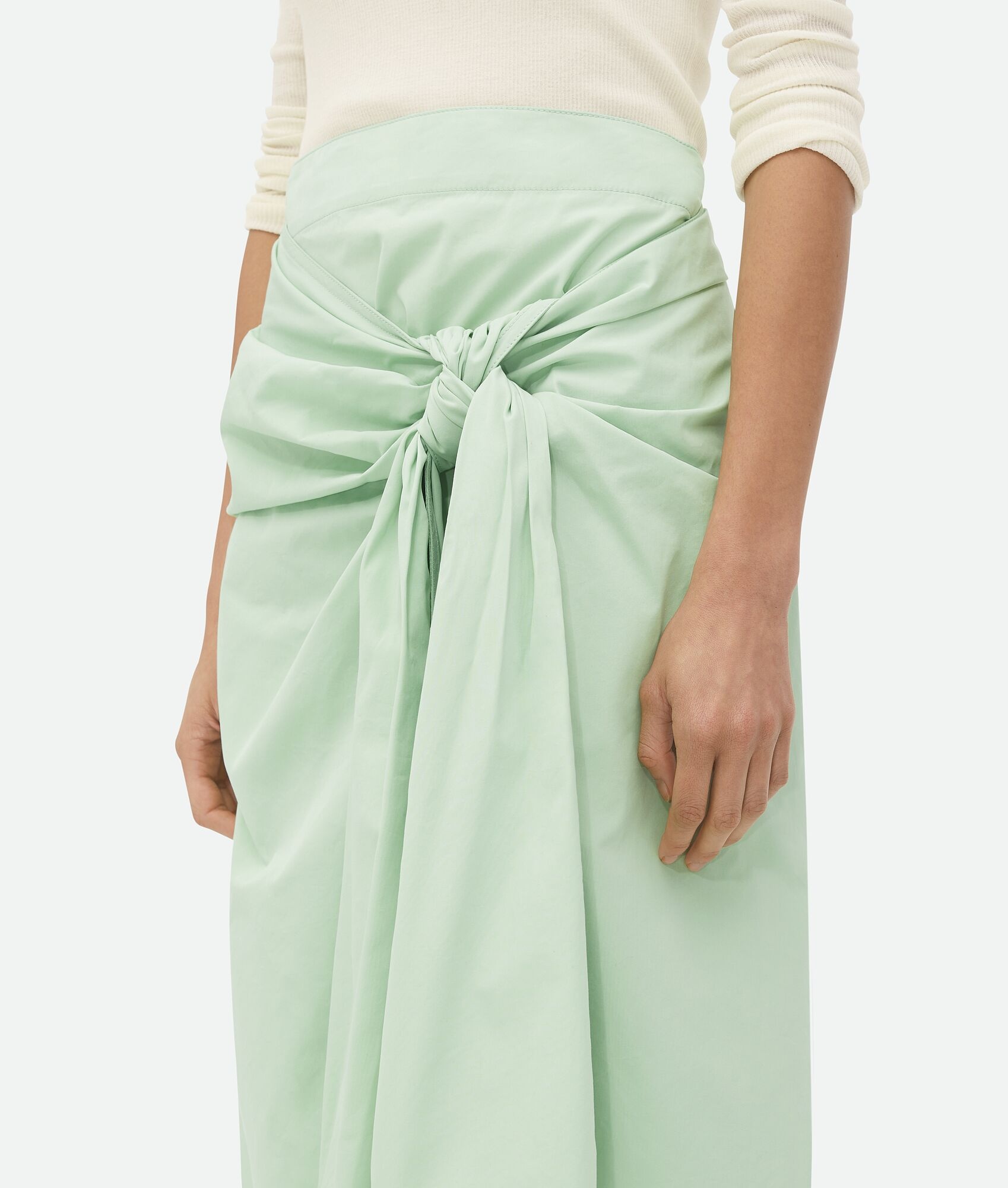 Compact Cotton Skirt With Knot Detail - 4