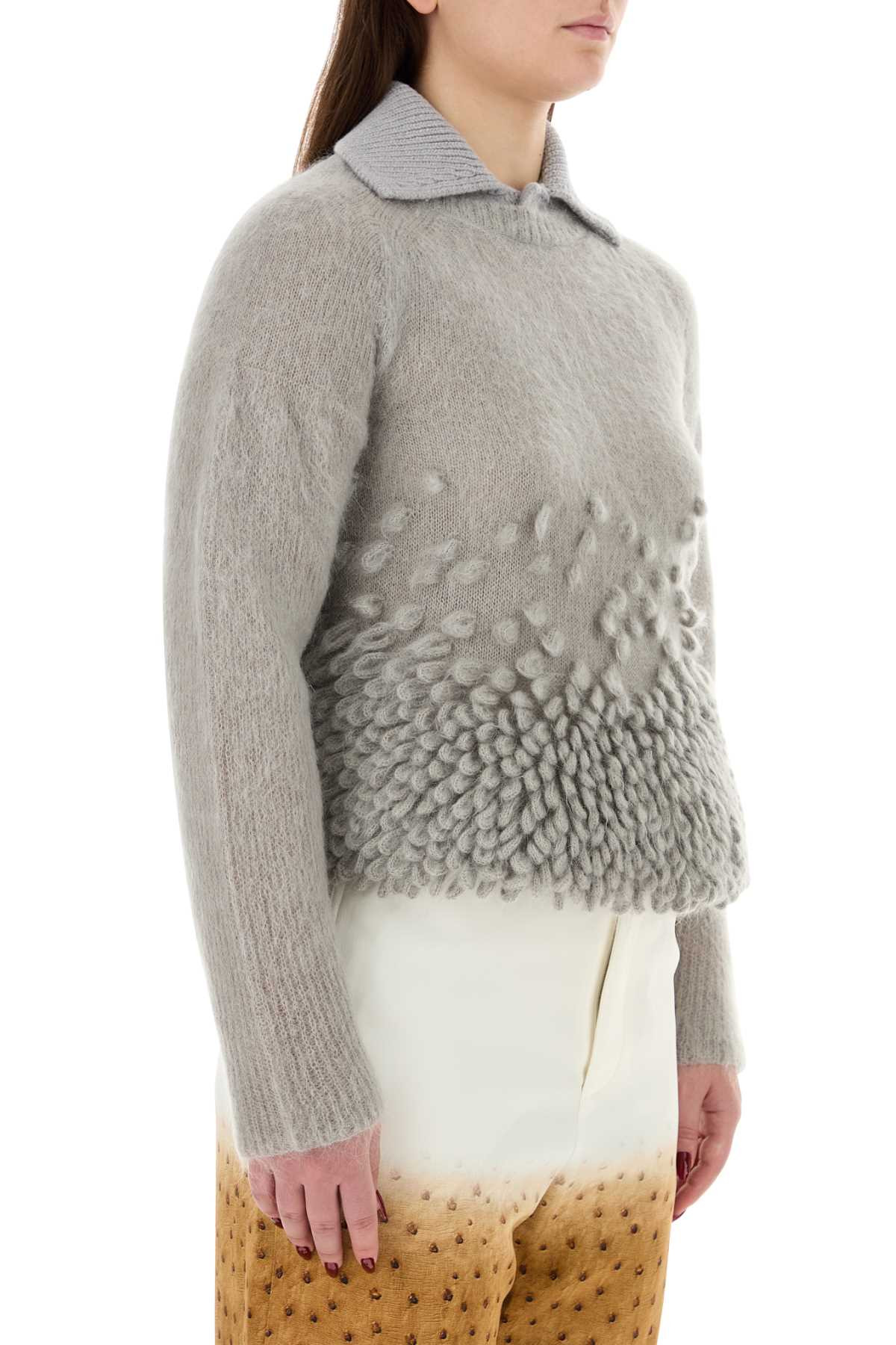 Loewe Women Grey Mohair Blend Polo Shirt - 3