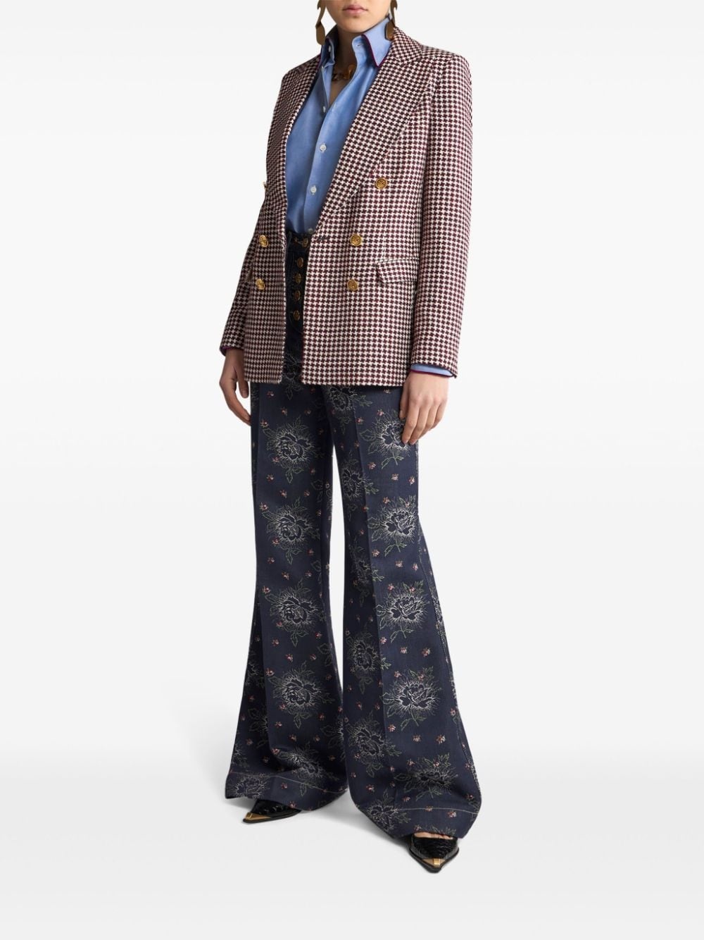 floral-jacquard flared jeans - 2