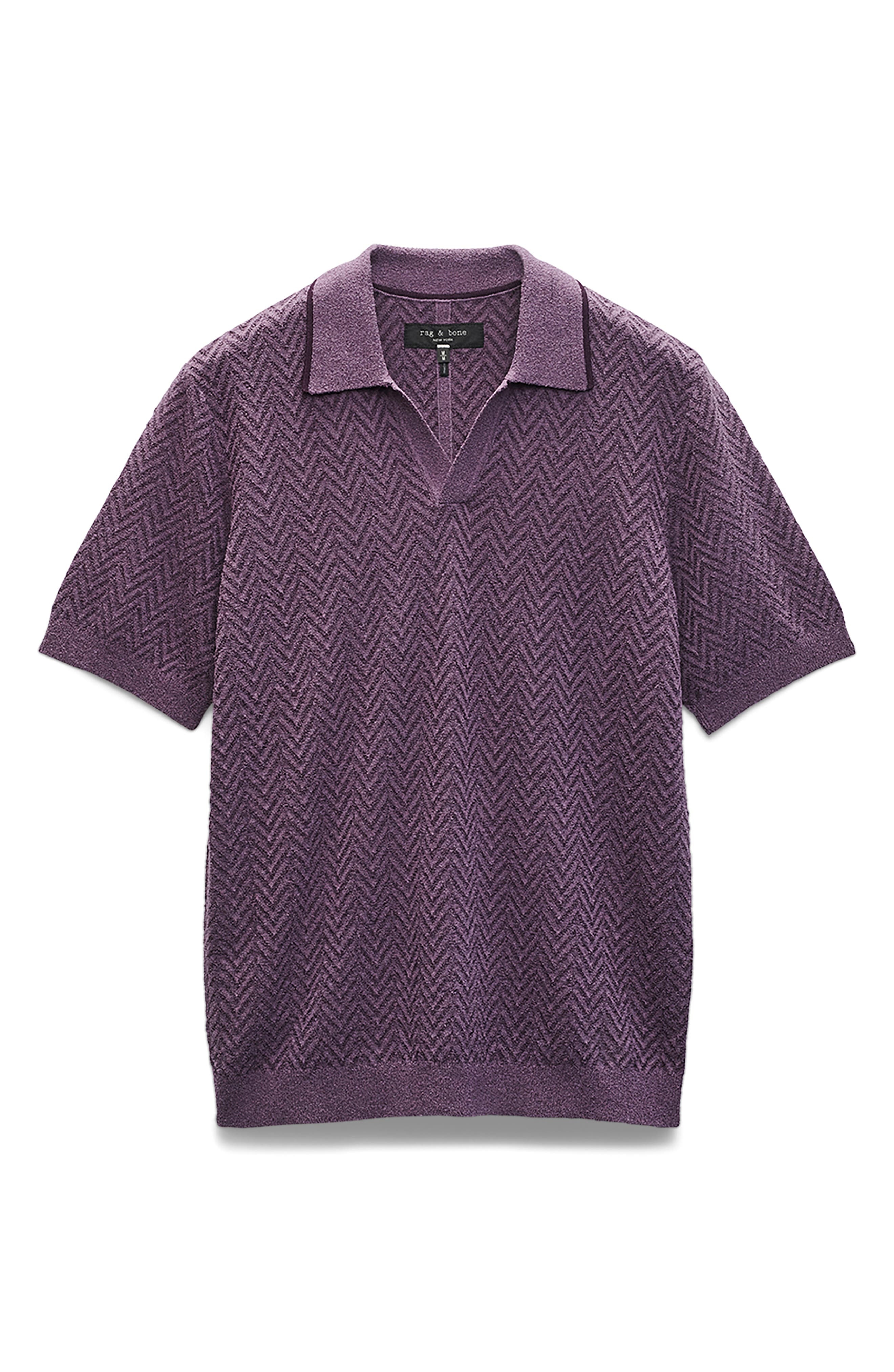 rag & bone Zuma Johnny Collar Chevron Terry Cloth Polo in Purple at Nordstrom - 3