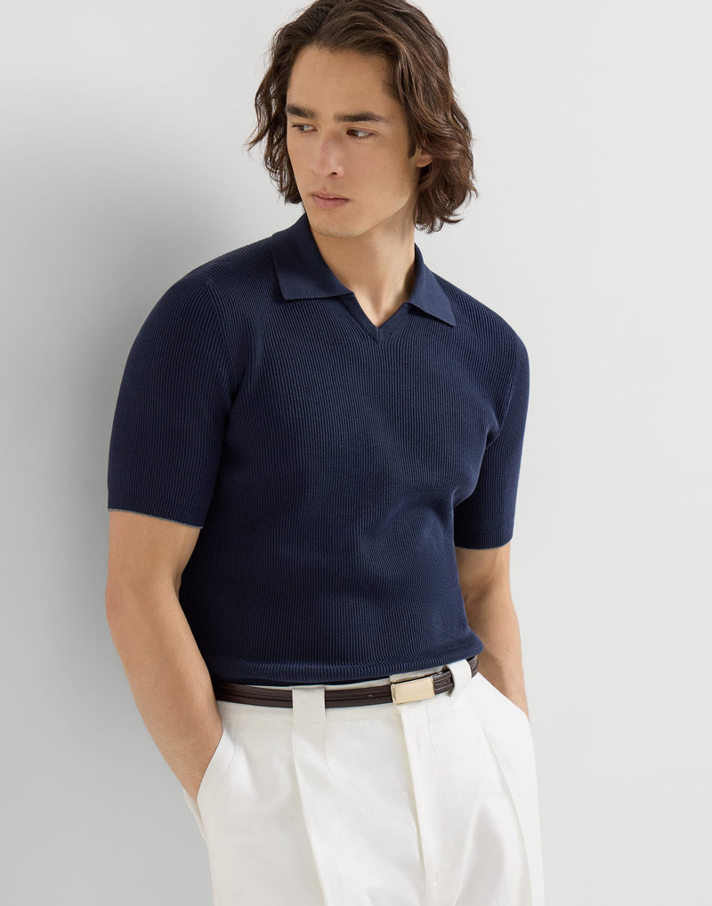 Cotton English rib knit polo 5