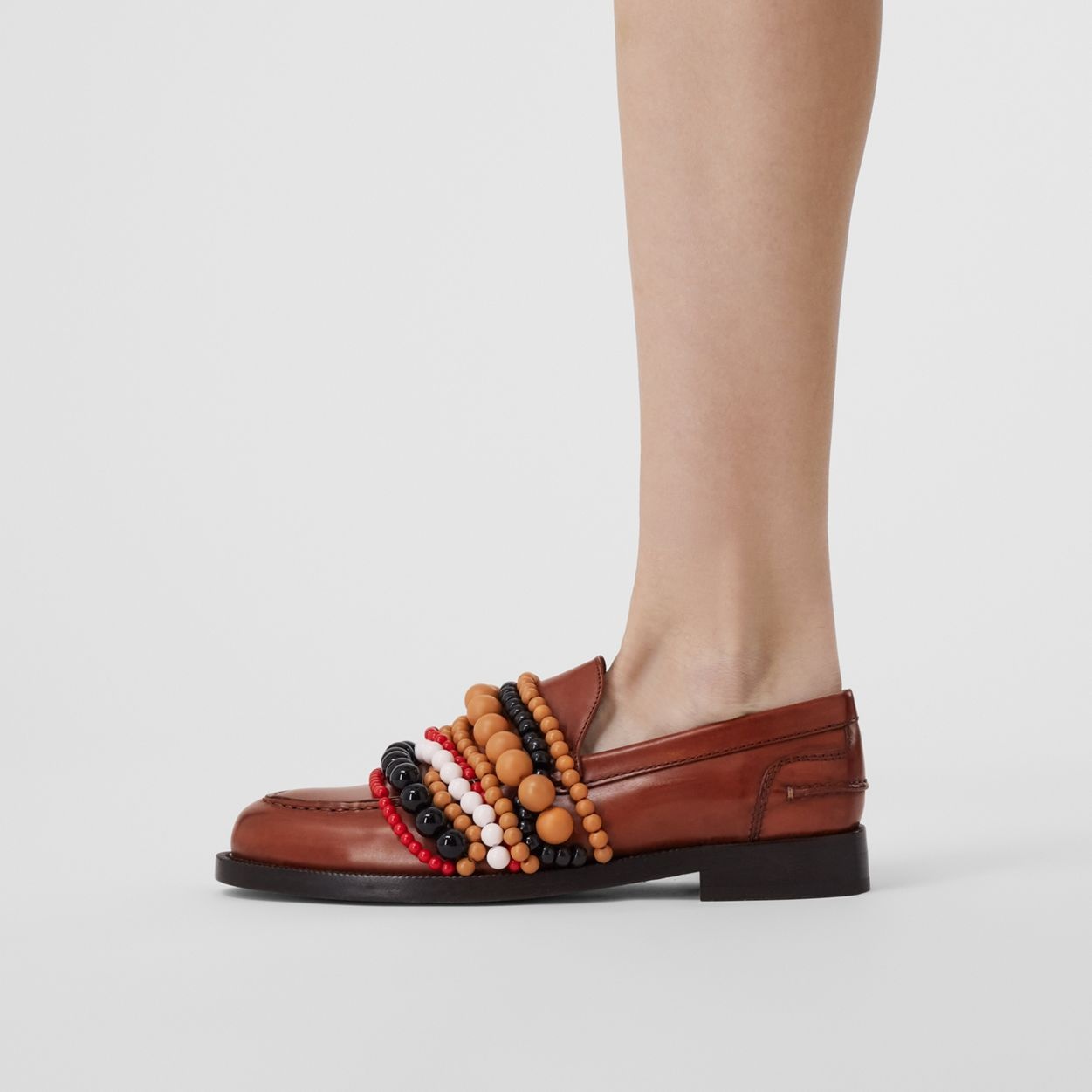 Bead Detail Leather Loafers - 3