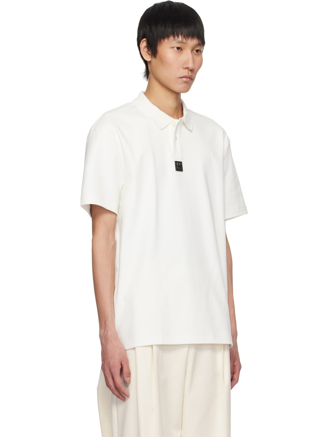 White Stacked Logo Interlock-Cotton Polo - 2
