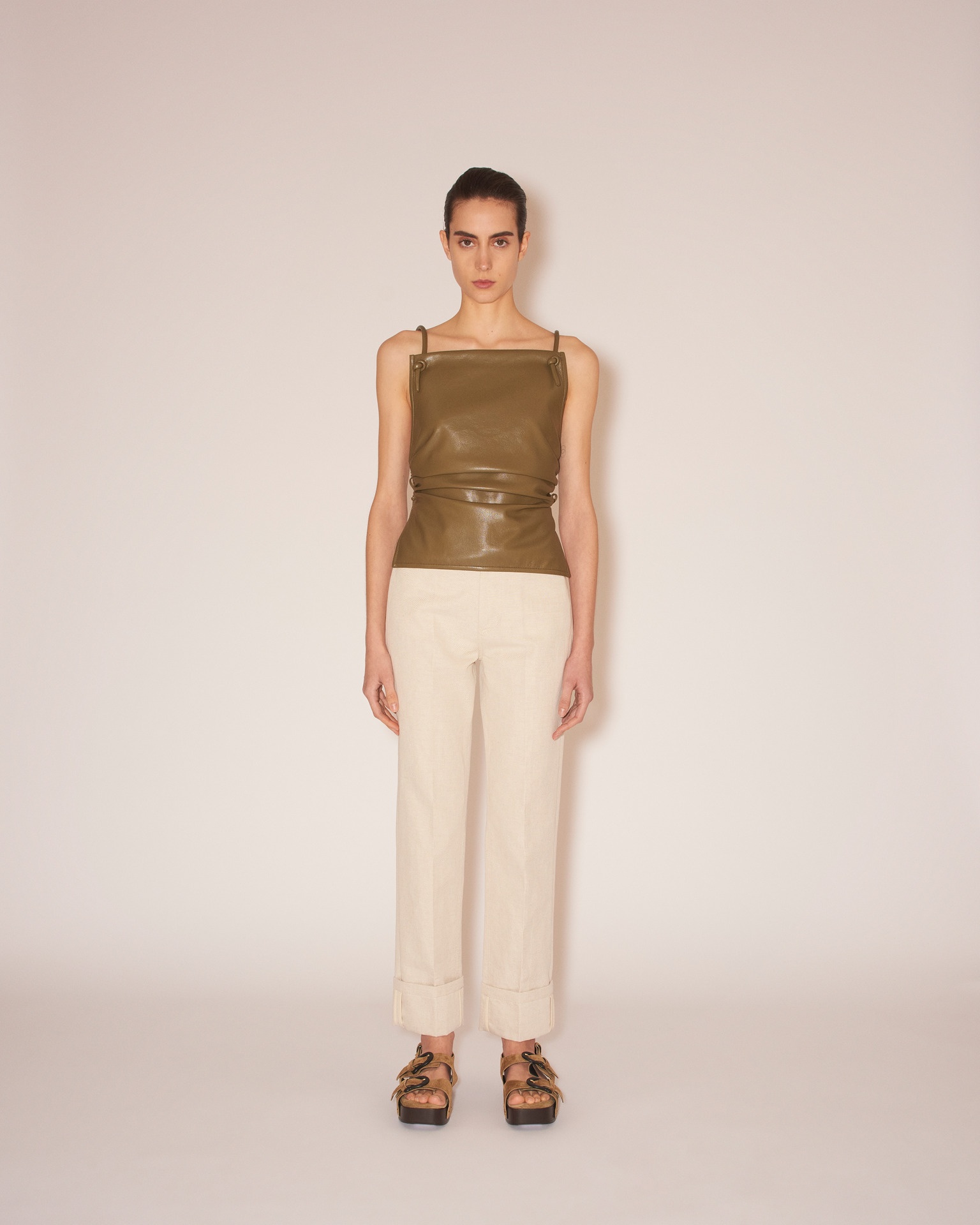 JOSCA - Vegan leather side-tie top - Olive - 2