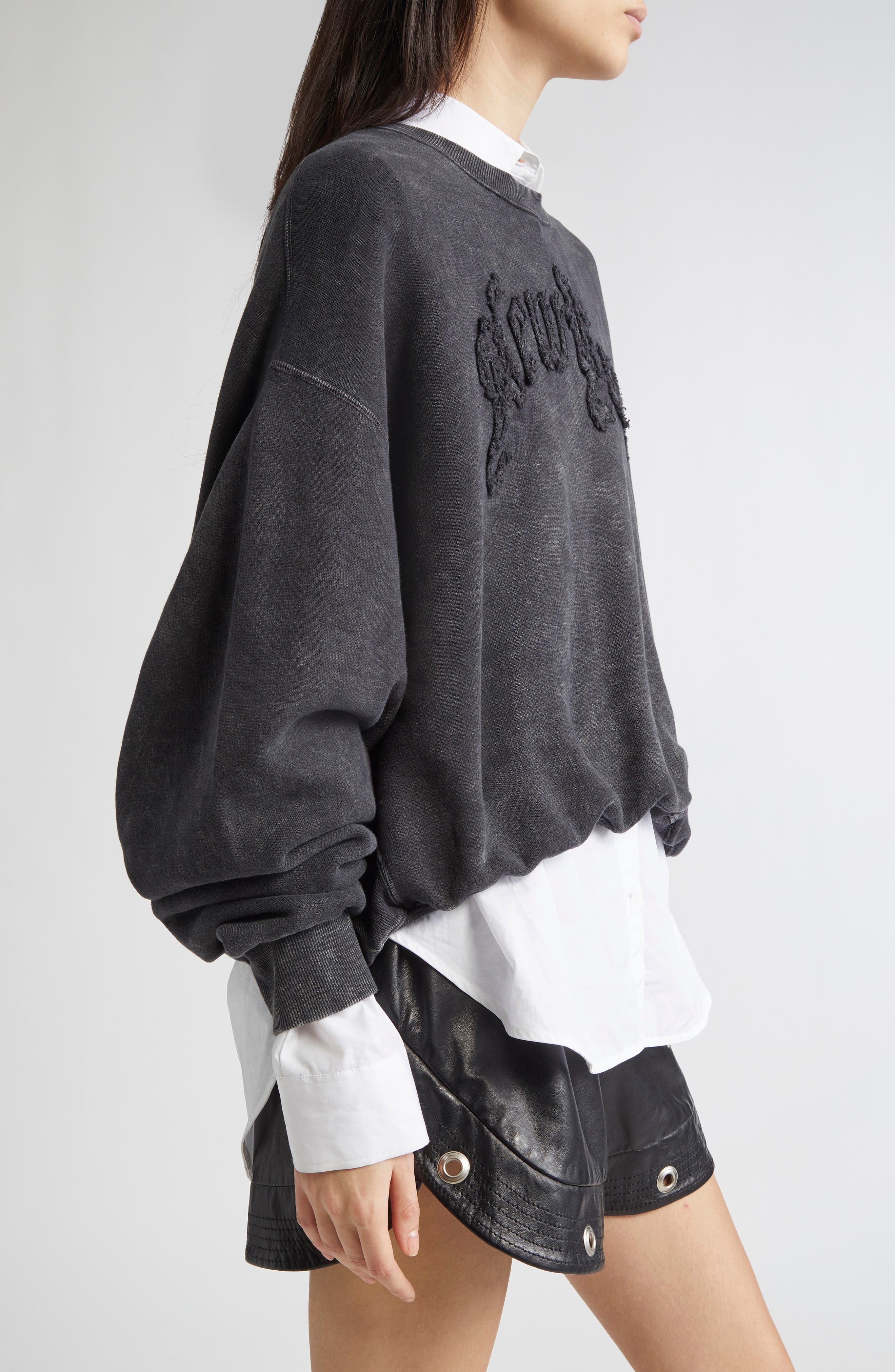 R13 New York Appliqué Balloon Sweatshirt in Washed Black at Nordstrom - 4