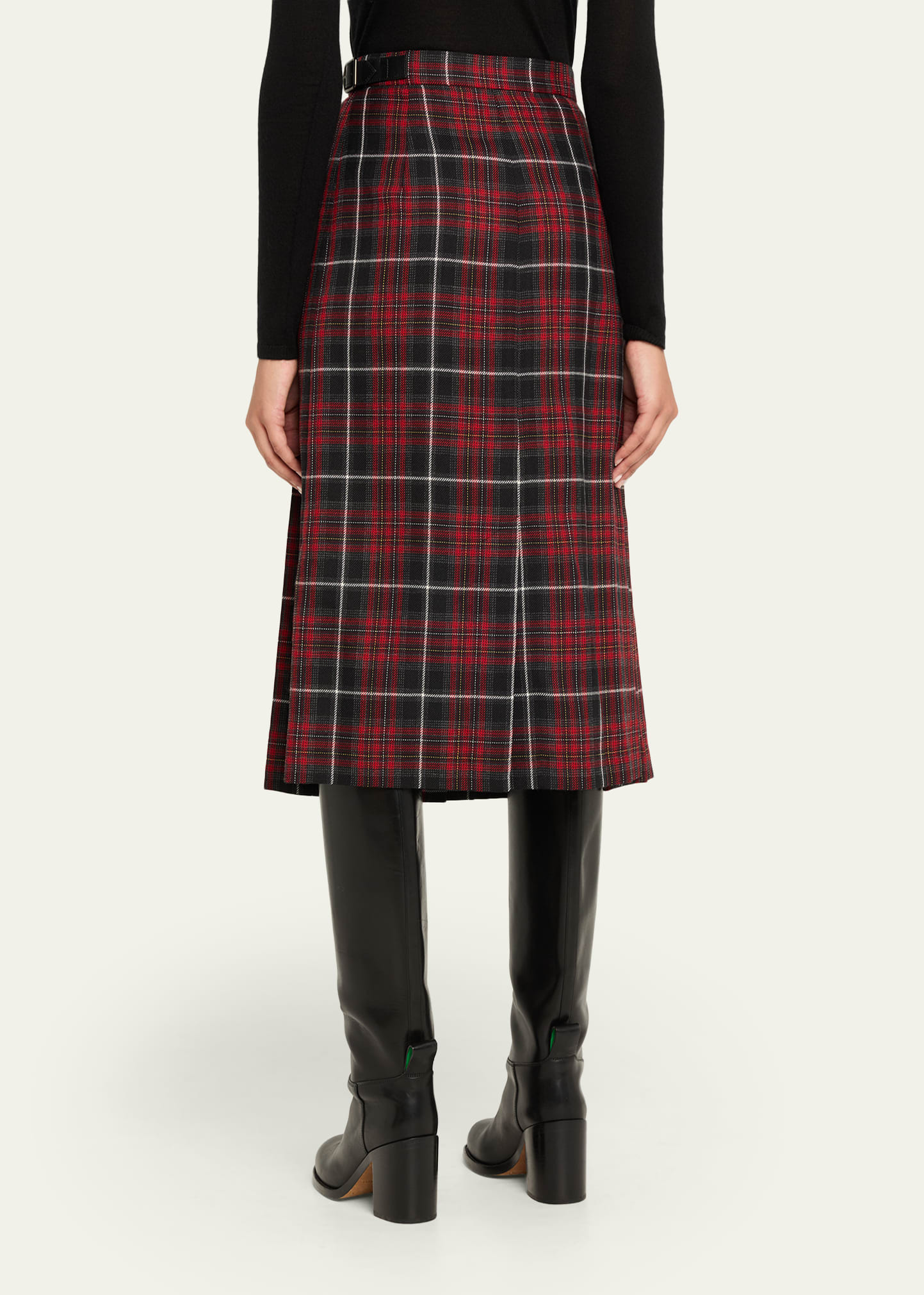 Check Pleated Wrap Midi Skirt - 3