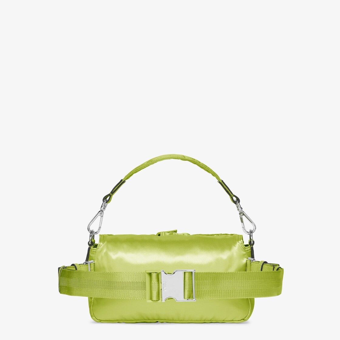 Baguette Multipocket bag made of green shiny recycled nylon, with five patch pockets in different si - 3