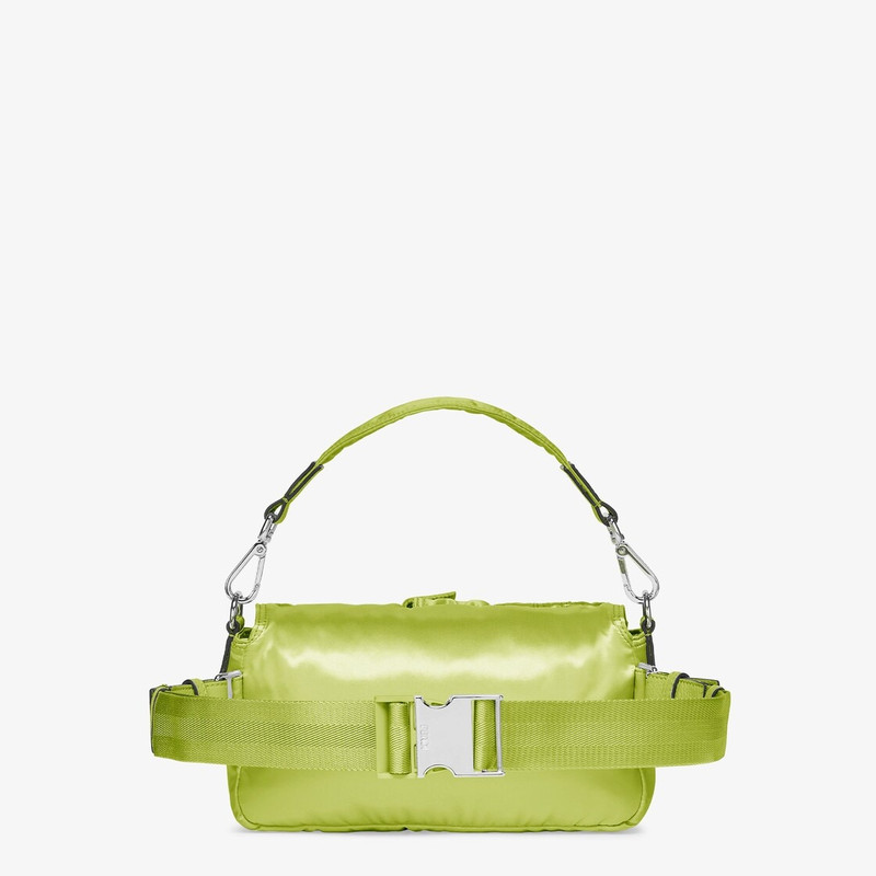 Baguette Multipocket bag made of green shiny recycled nylon, with five patch pockets in different si 3