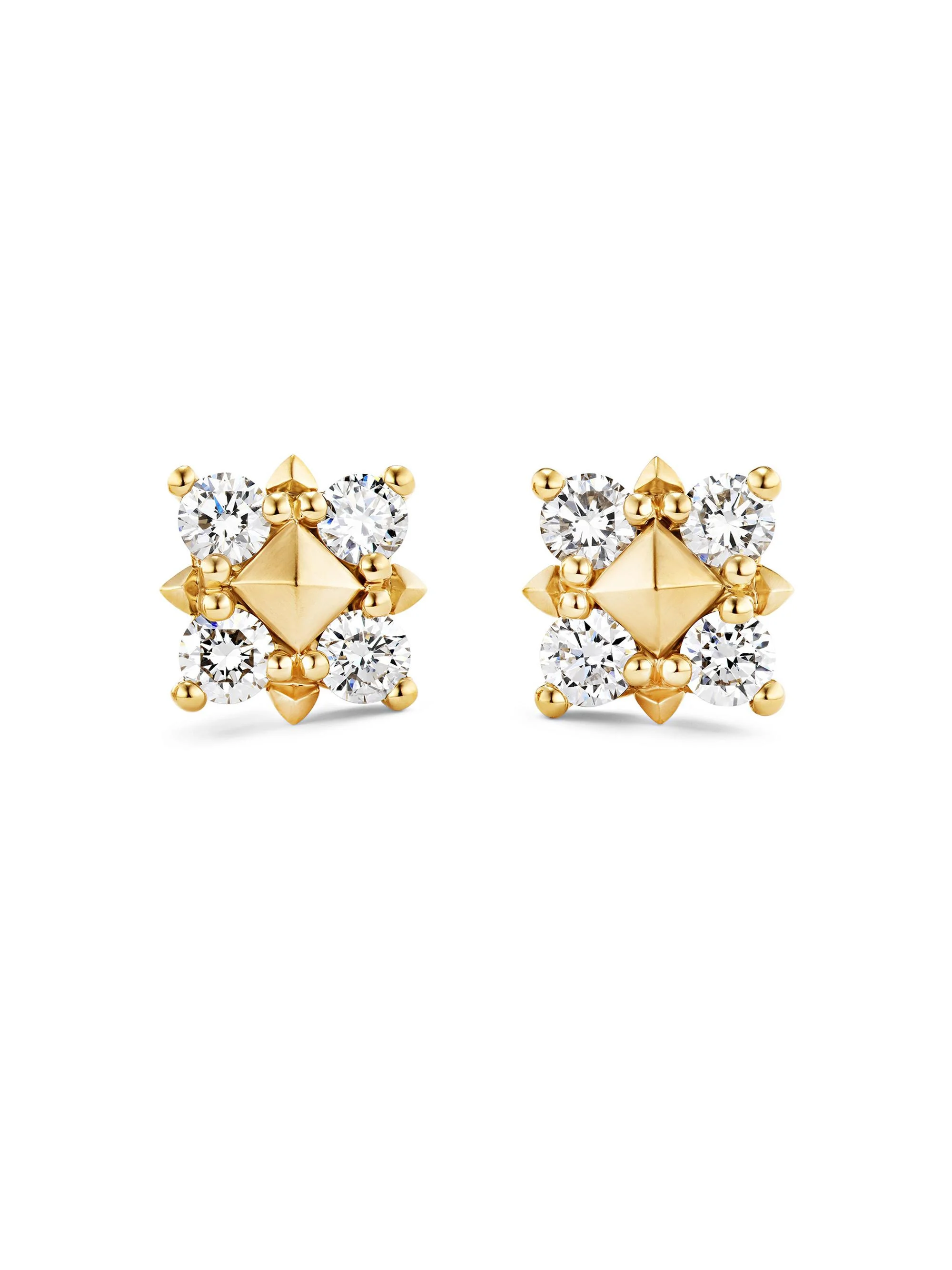 Women's Stud Earrings in 18K Yellow Gold with Diamonds, 8MM - Diamond - 1