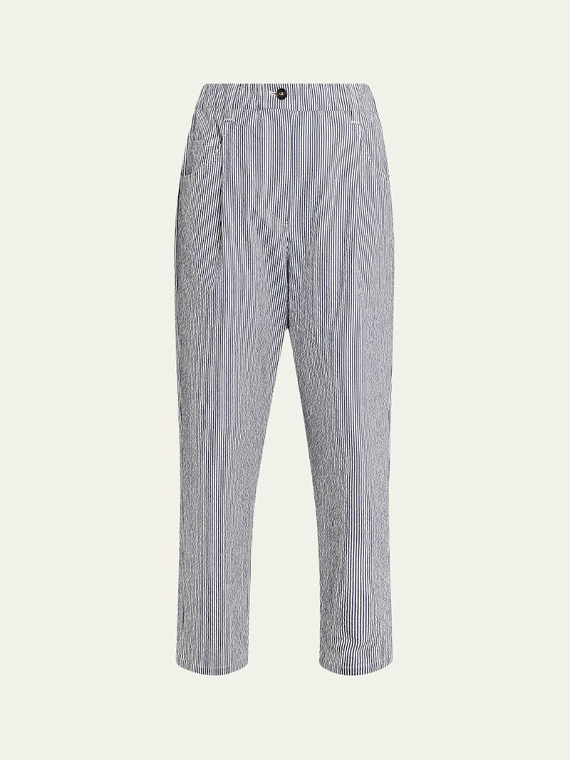 Cotton Seersucker Straight-Leg Ankle Pants 1