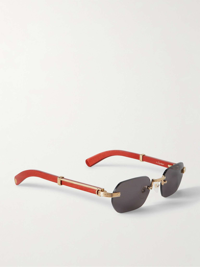 Rectangular-Frame Gold-Tone and Wood Sunglasses 3