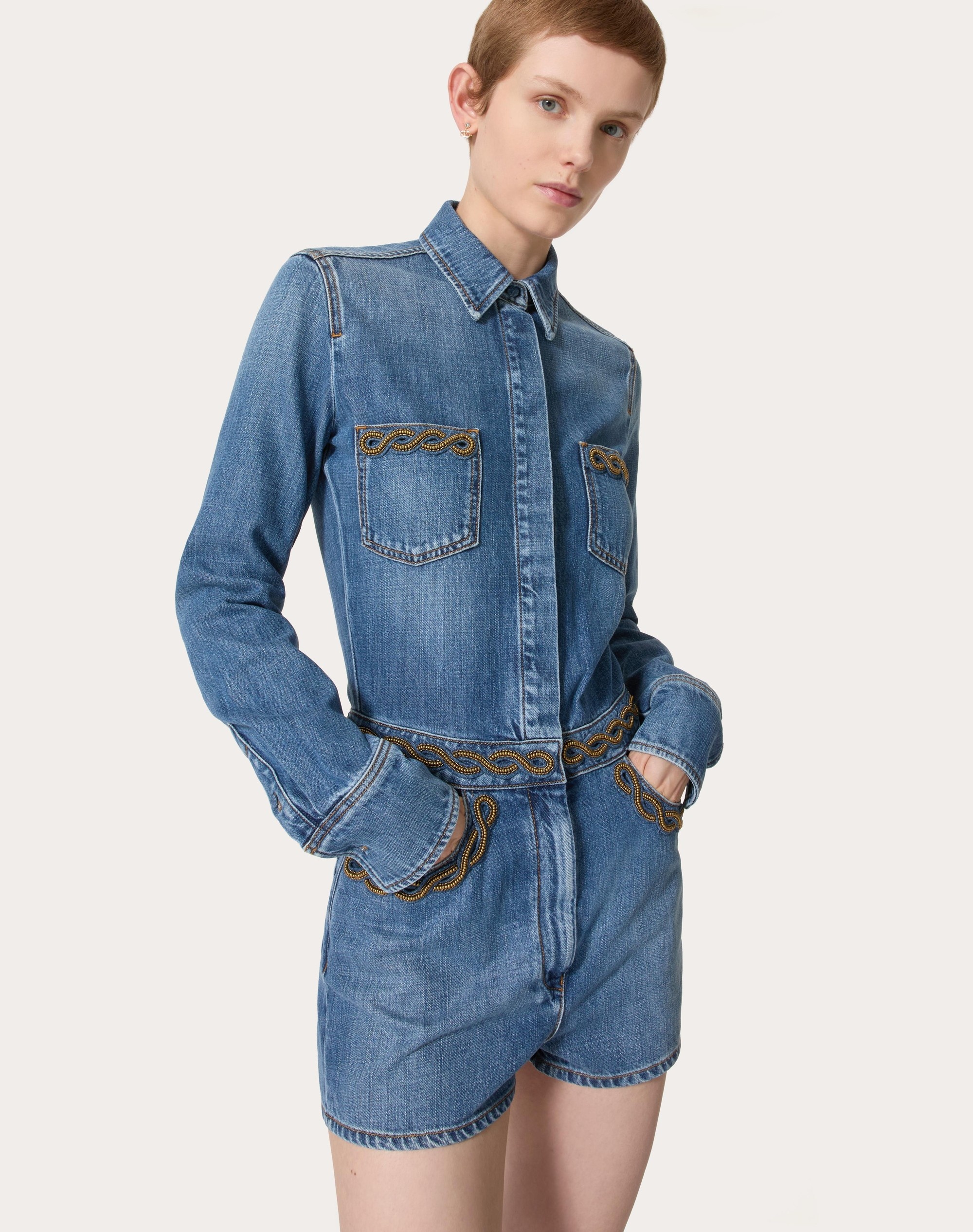 EMBROIDERED MID BLUE MEDIO JUMPSUIT - 5