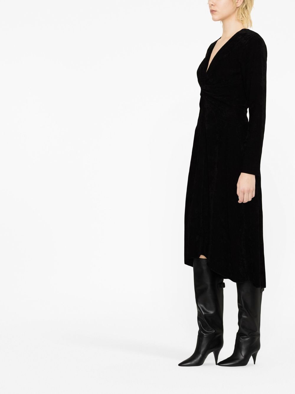 long-sleeved V-neck midi dress - 3