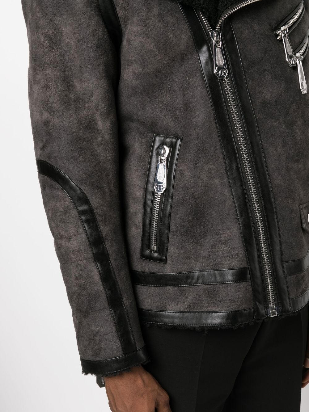 Faux-Shearling suede biker jacket - 10