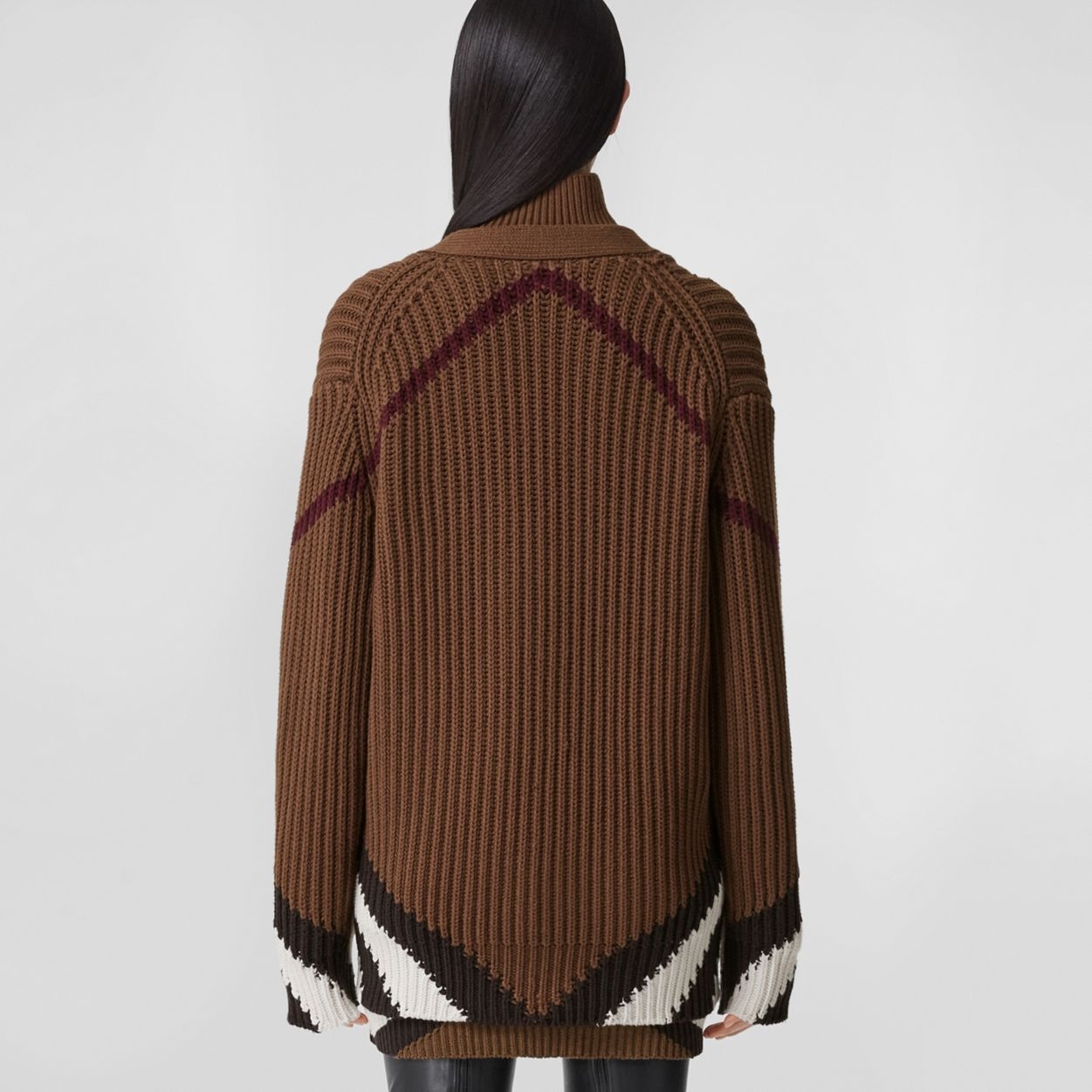 Chevron Check Cashmere Cotton Cardigan - 4