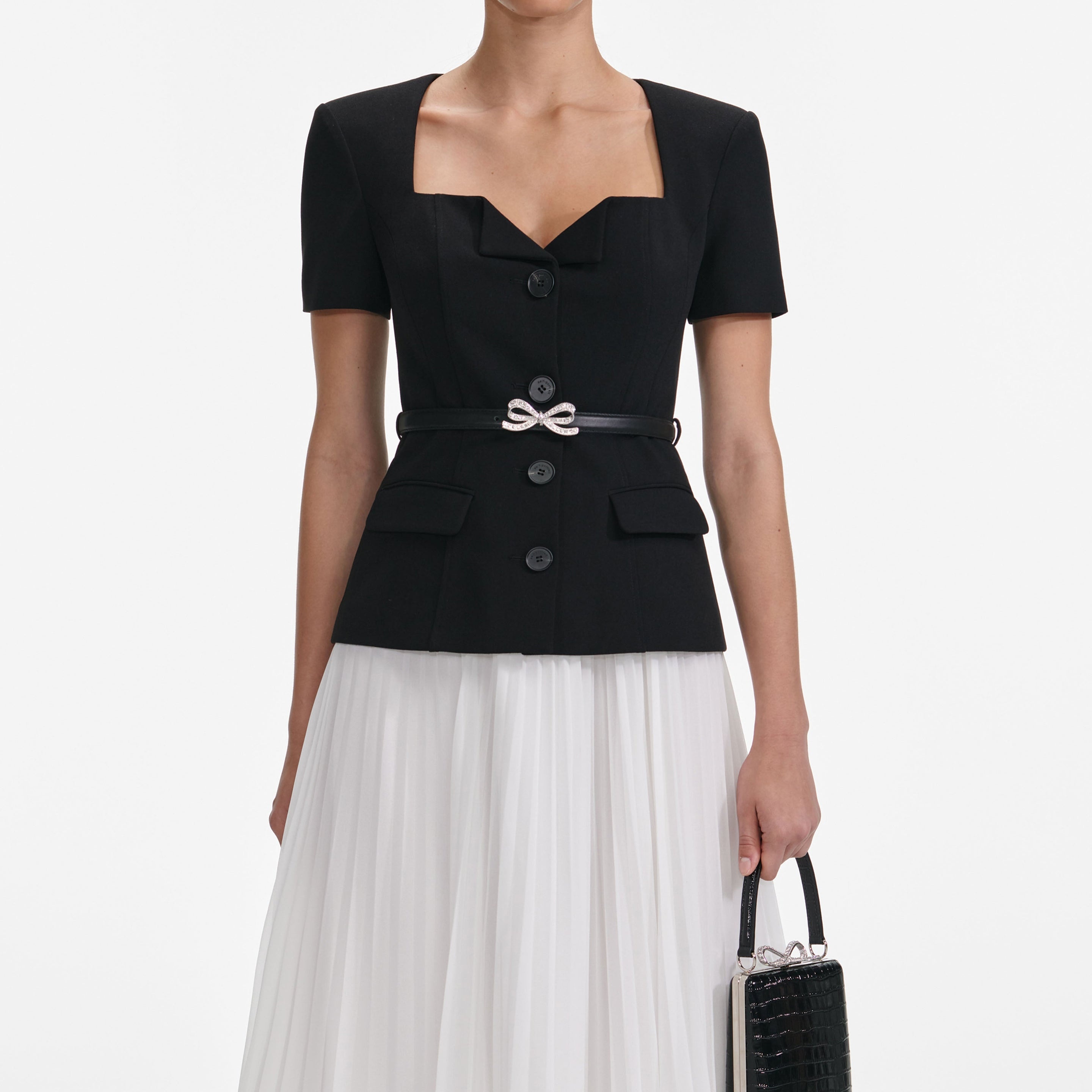 Black Tailored Contrast Chiffon Midi Dress - 4