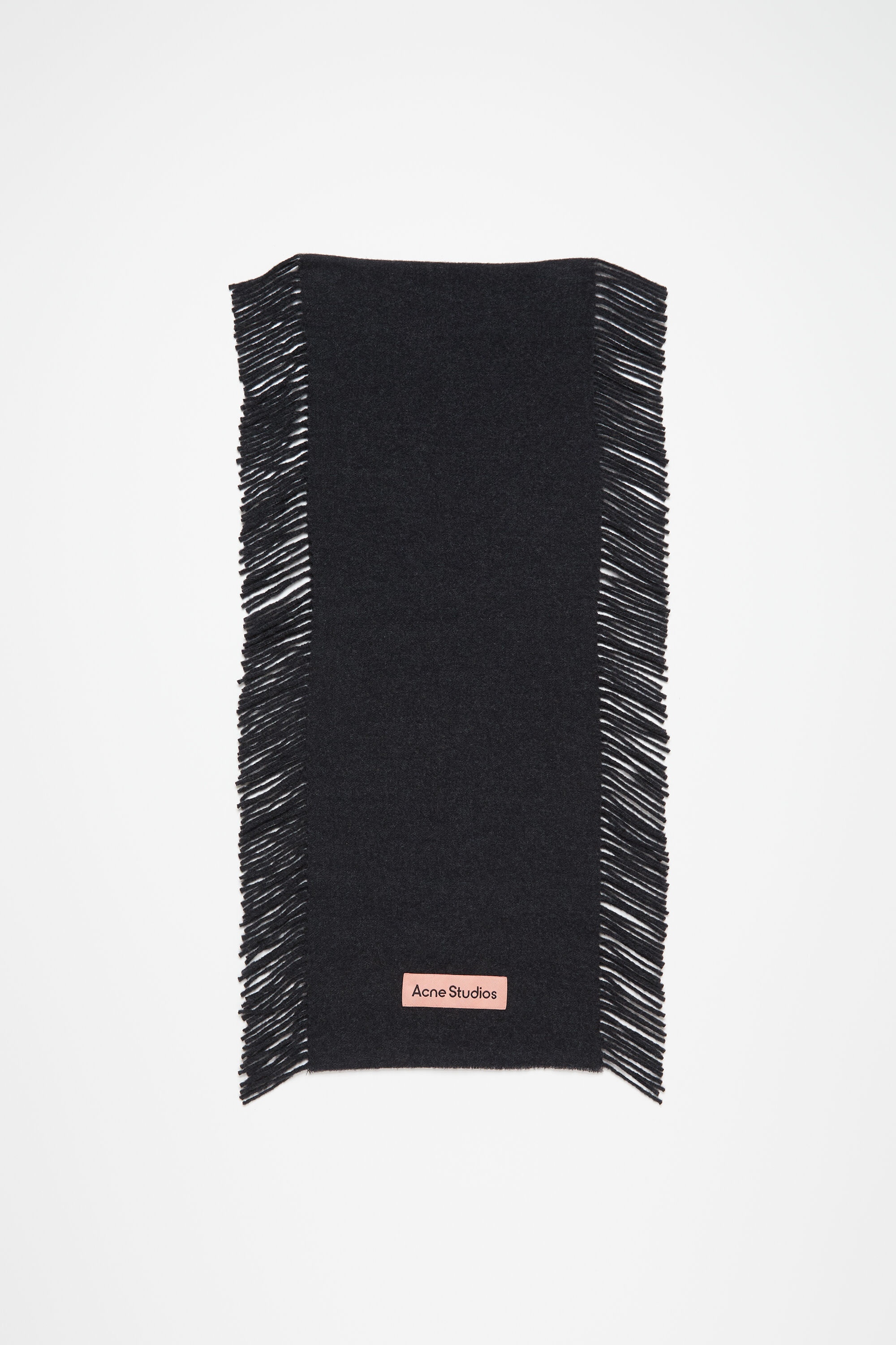 Fringe wool scarf - Black melange - 1