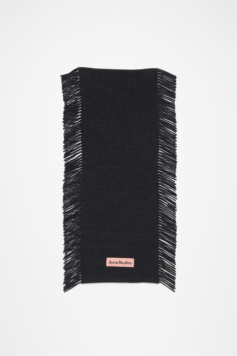 Fringe wool scarf - Black melange 1