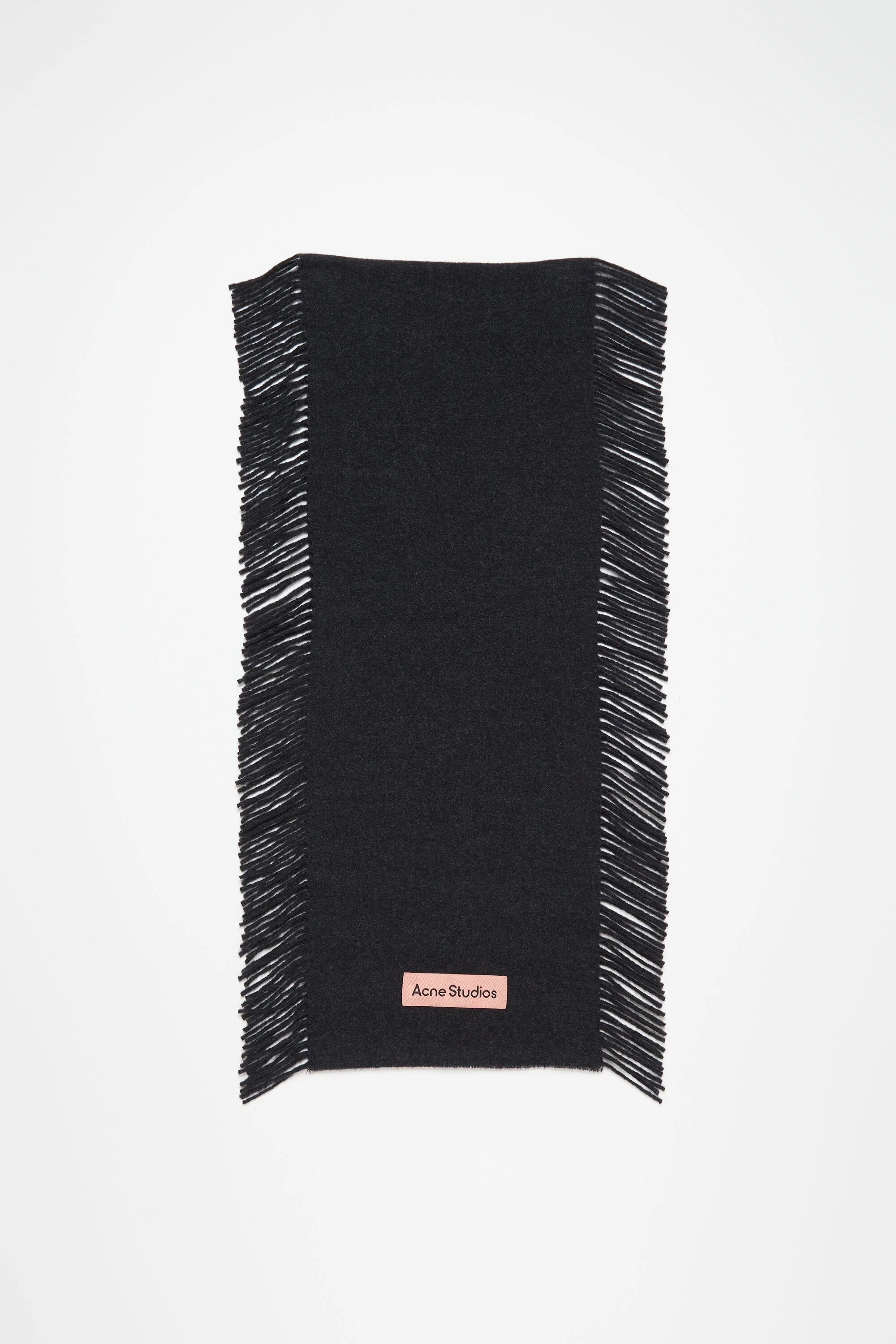 Fringe wool scarf - Black melange - 1