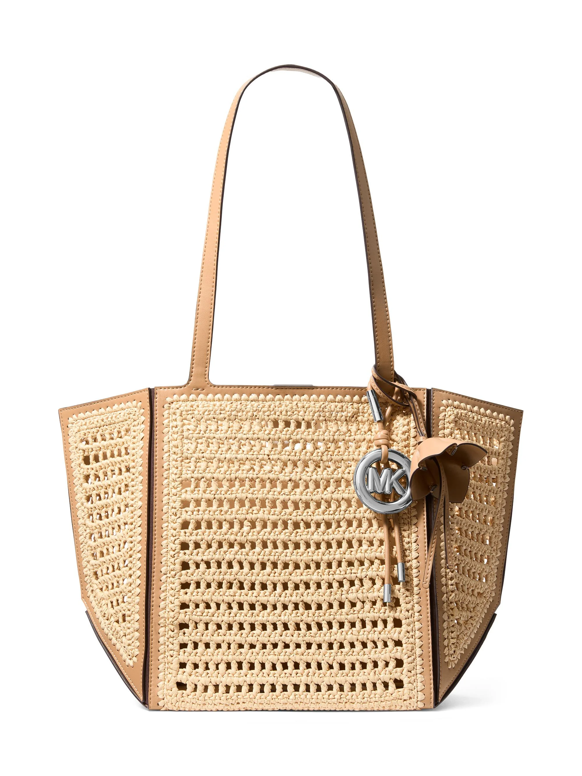 Women's Cinched Crochet Tote Bag - Natural Peanut - 1