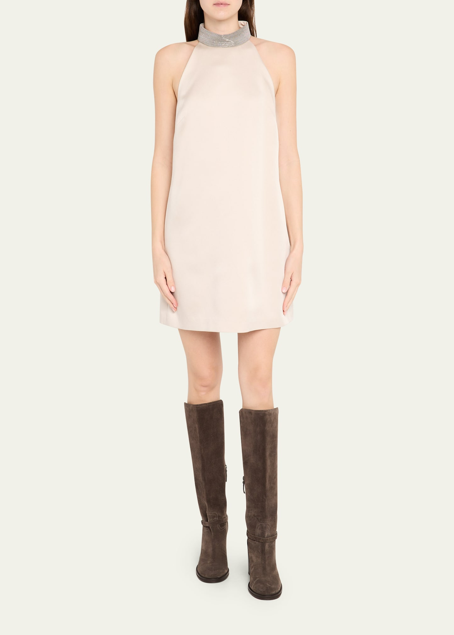 Satin Cady A-Line Dress with Precious Monili Collar - 2