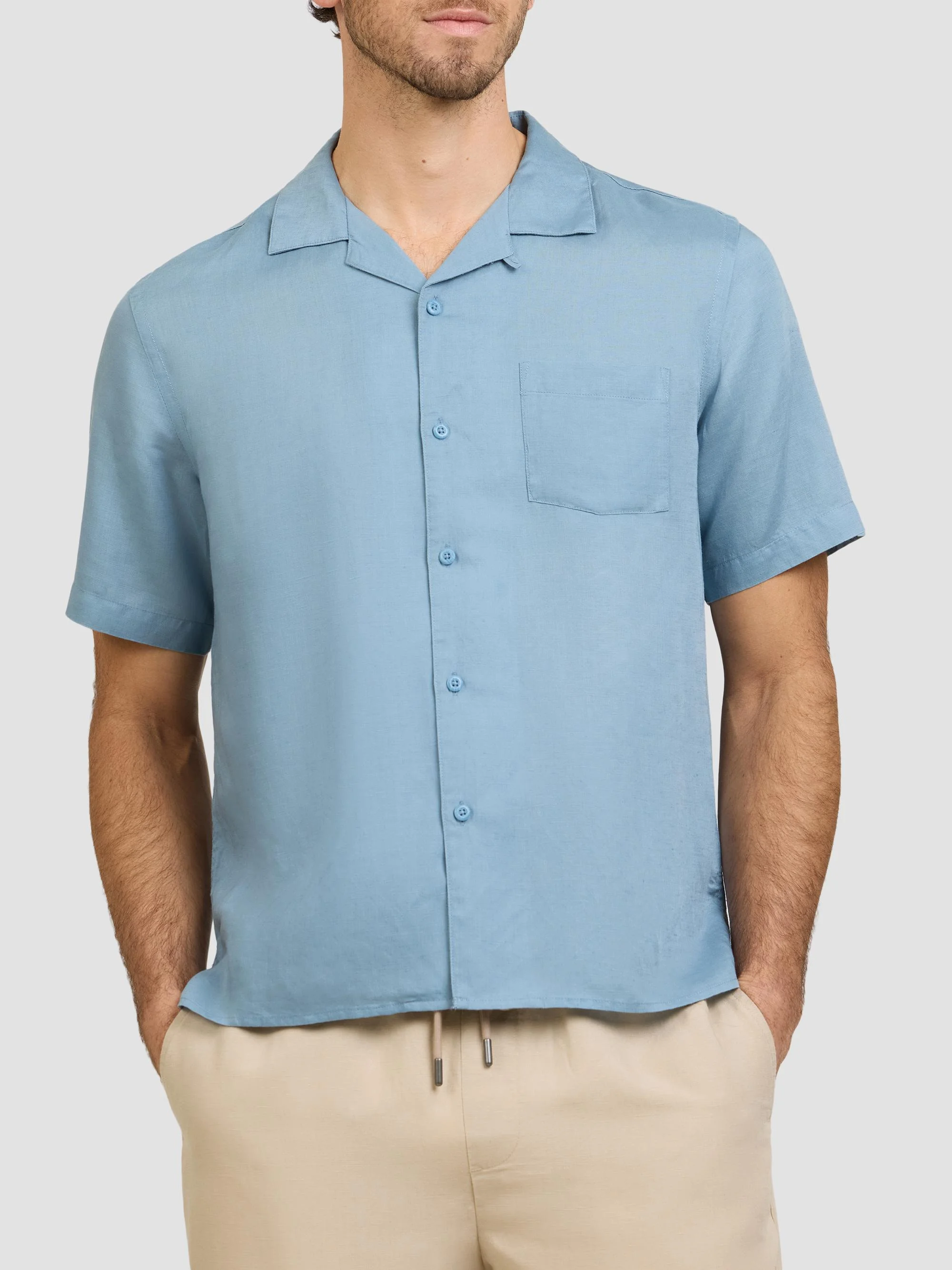Men's Air Linen-Blend Camp Shirt - Lagoon - 1