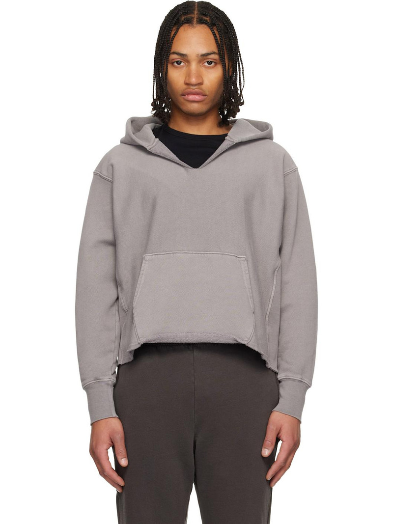 Gray Heavyweight Raw Cropped Hoodie 1