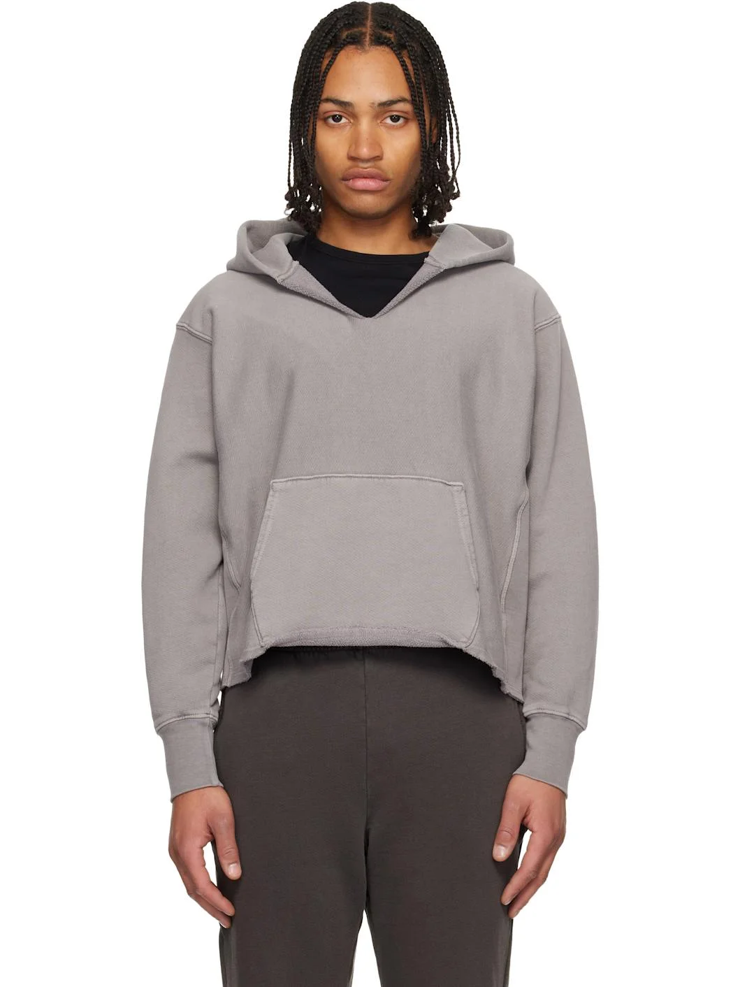 Gray Heavyweight Raw Cropped Hoodie - 1