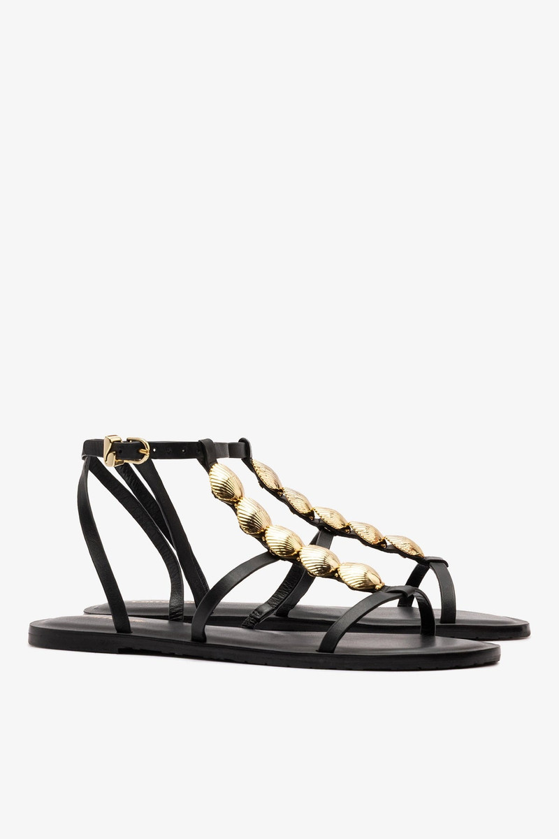 Coquile Flat Sandal Black Leather 4